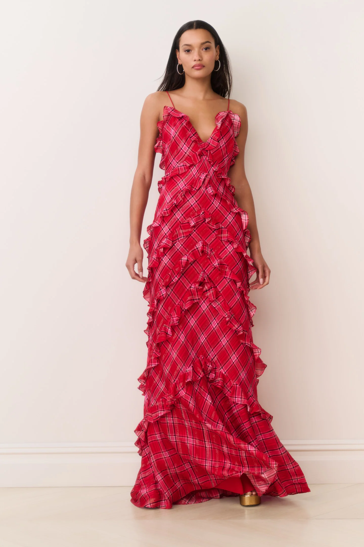 Ellietta Tartan-Rüschen-Maxikleid