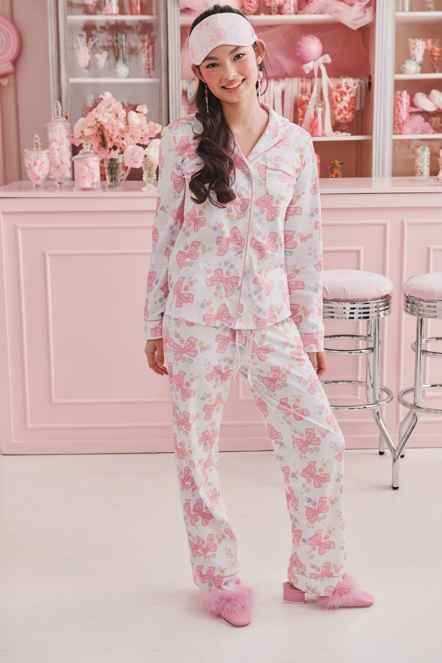 LoveShackFancy x Roller Rabbit Doily Beux Damen Langarm-Polo-Pyjama-Set