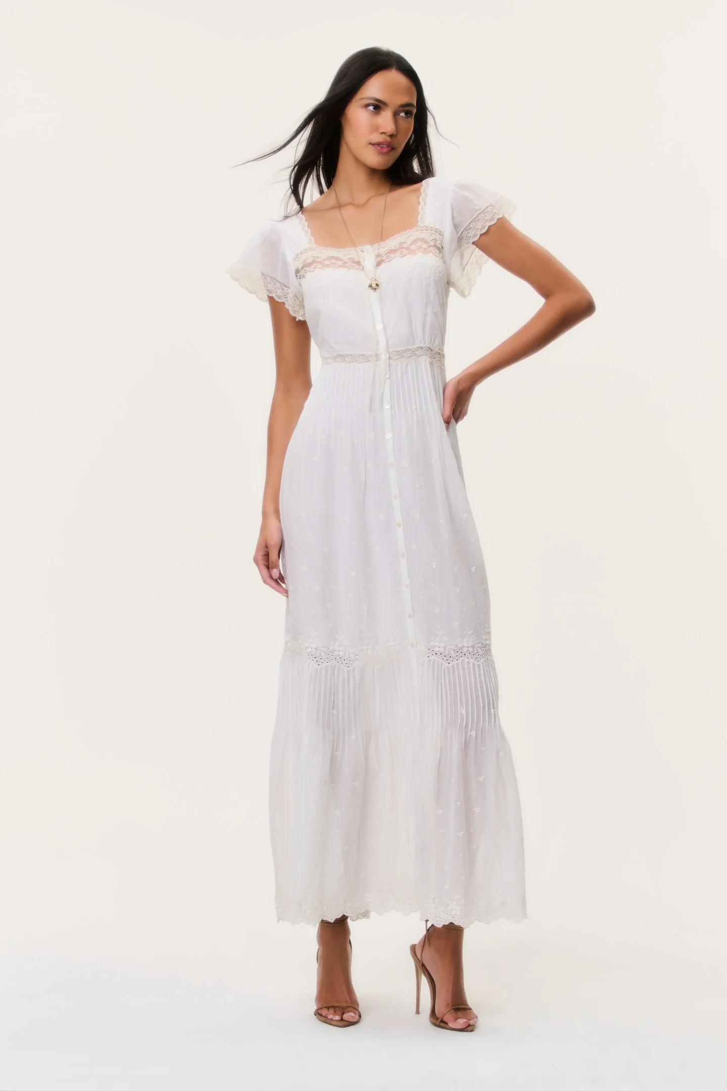 Georgine Baumwollspitzen-Maxikleid
