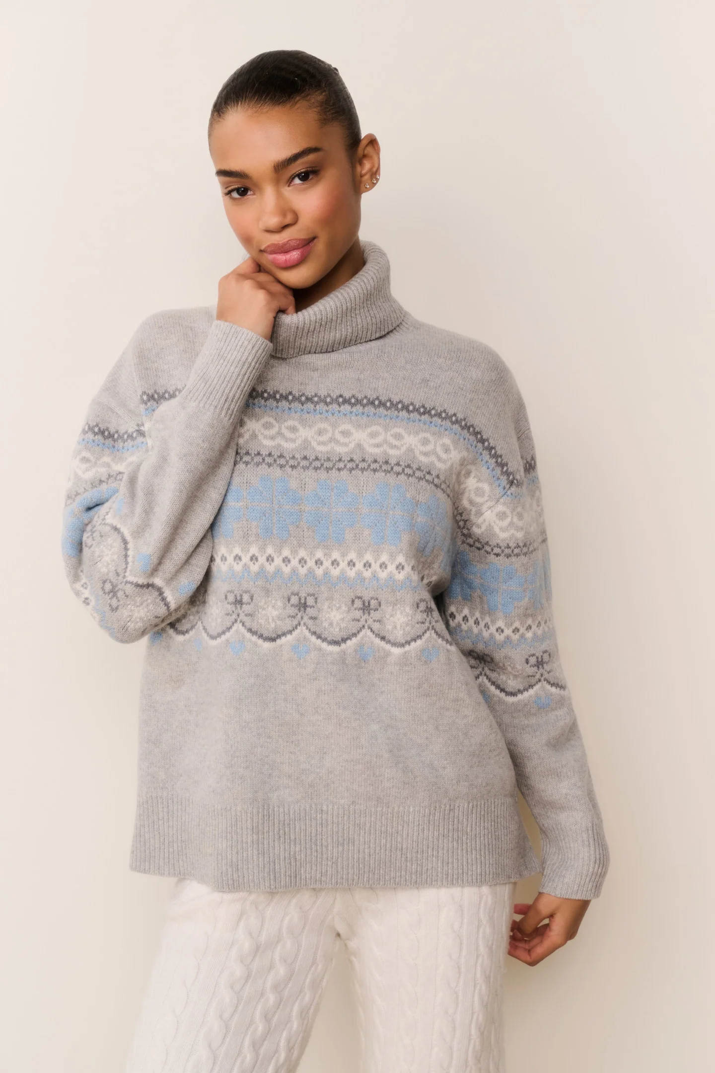 Mirin Wolle Fairisle-Kragenpullover