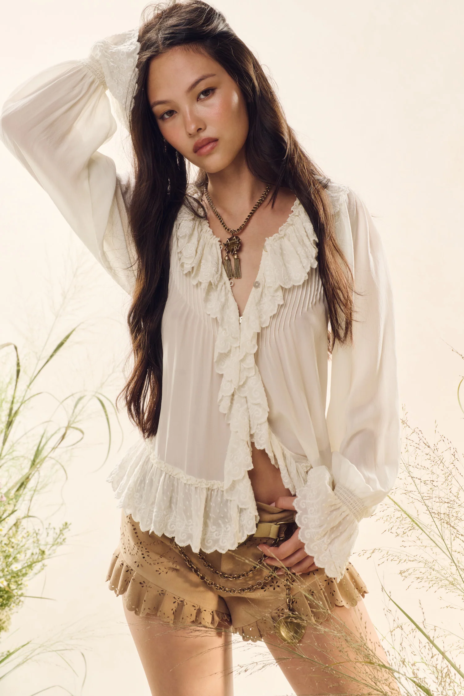 Avee Seiden-Rüschen-Bluse