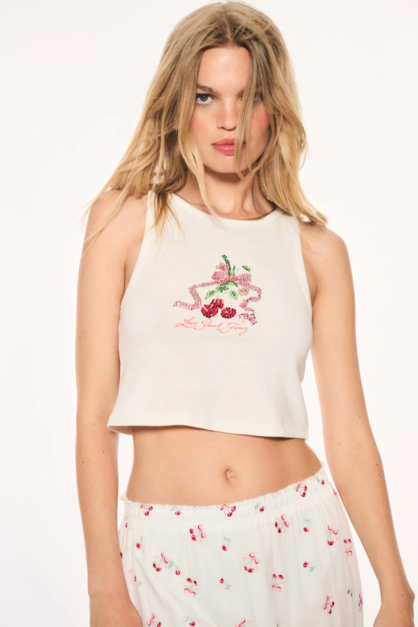 Kaleen Cherry Strass-Baumwoll-Top