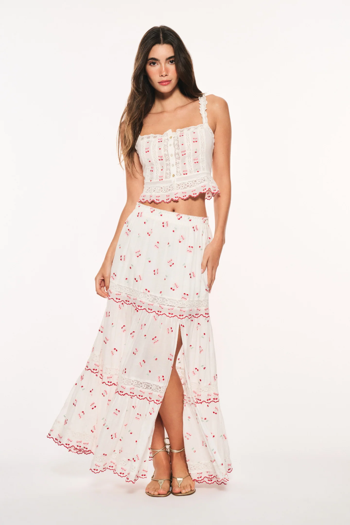 Patten Baumwoll-Kleid mit Kirsche-Maxi-Skirt