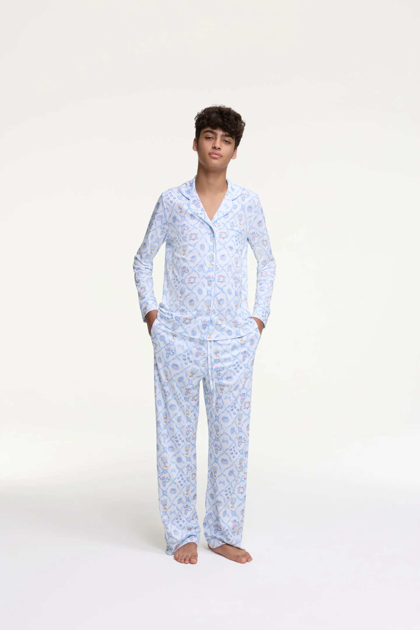 LoveShackFancy x Roller Rabbit Herren Starry Nights Gitter Langarm-Pyjama