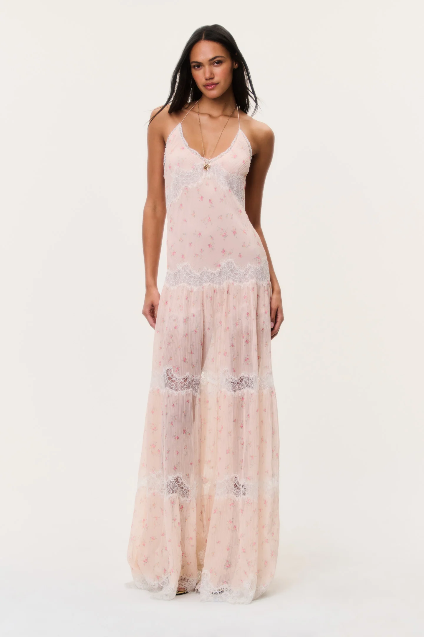 Kieva Blumenmuster Baumwoll-Seiden-Maxikleid