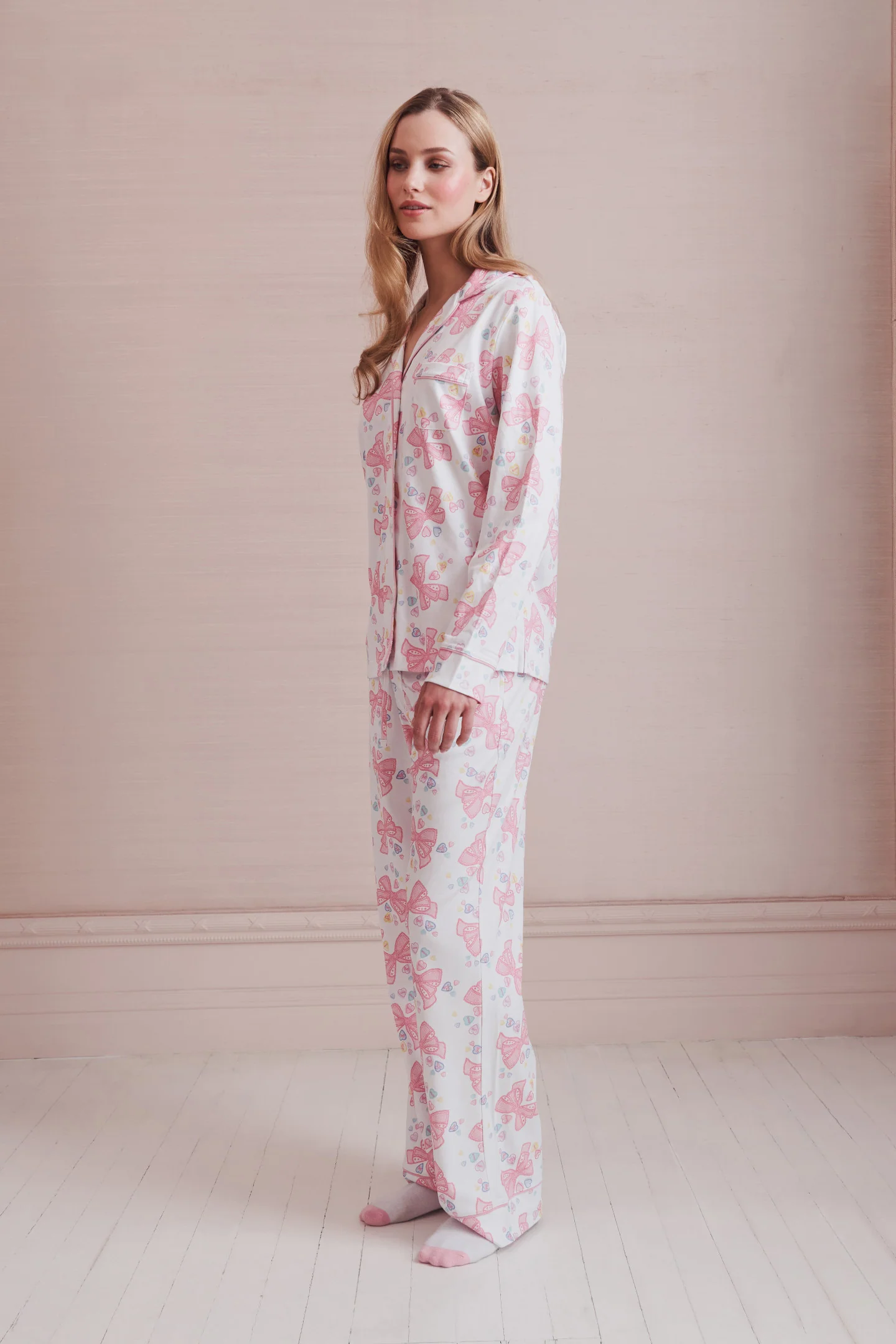 LoveShackFancy x Roller Rabbit Doily Beux Damen Langarm-Polo-Pyjama-Set