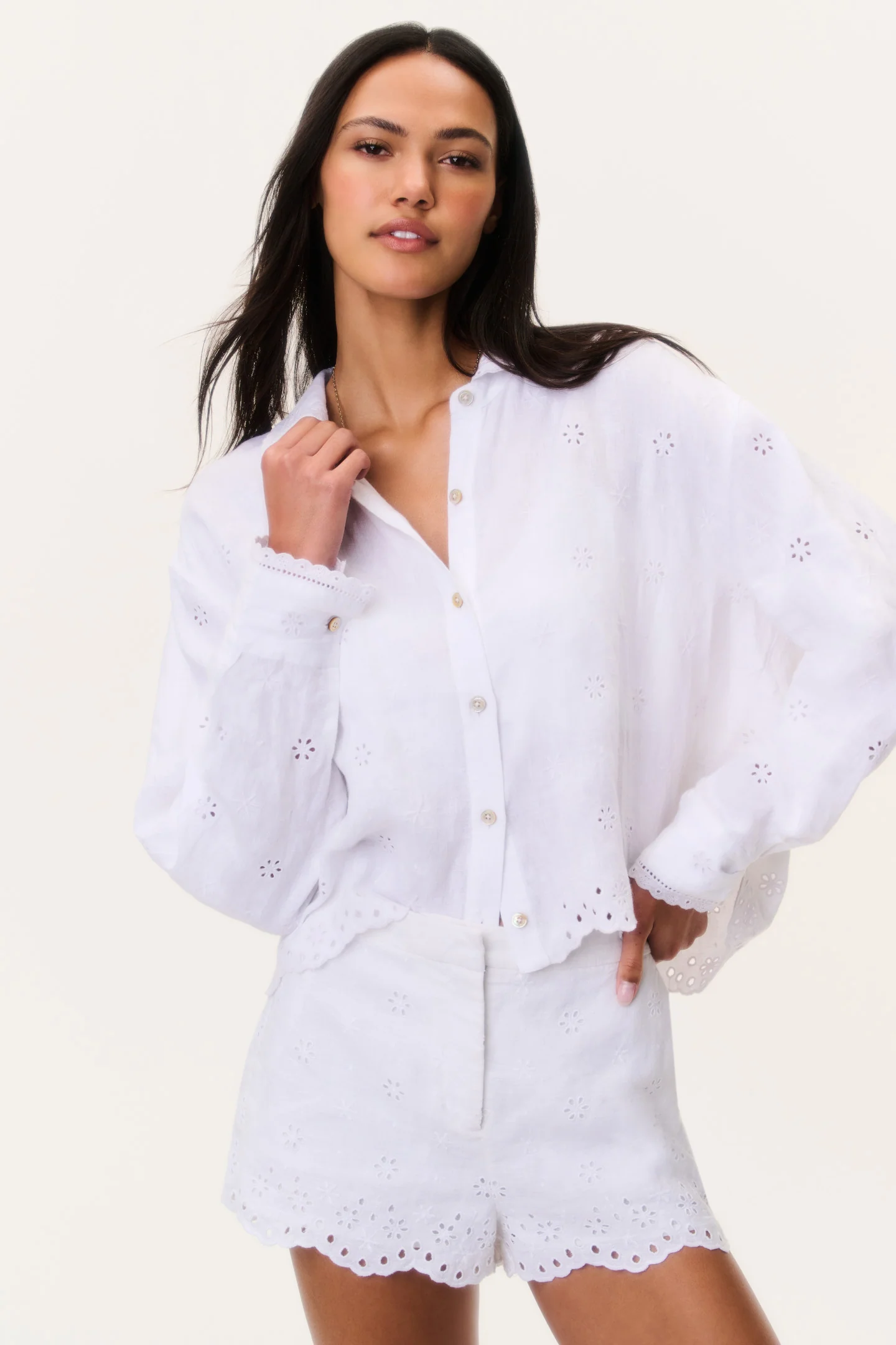 Delano Eyelet Leinen Button-Up Top