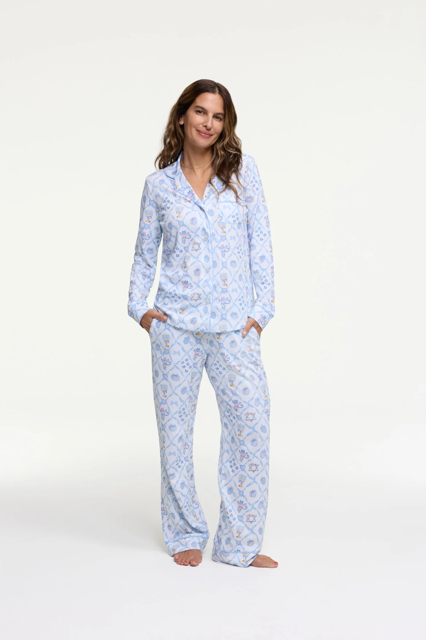LoveShackFancy x Roller Rabbit Starry Nights Gitter Langarm-Polo-Pyjama