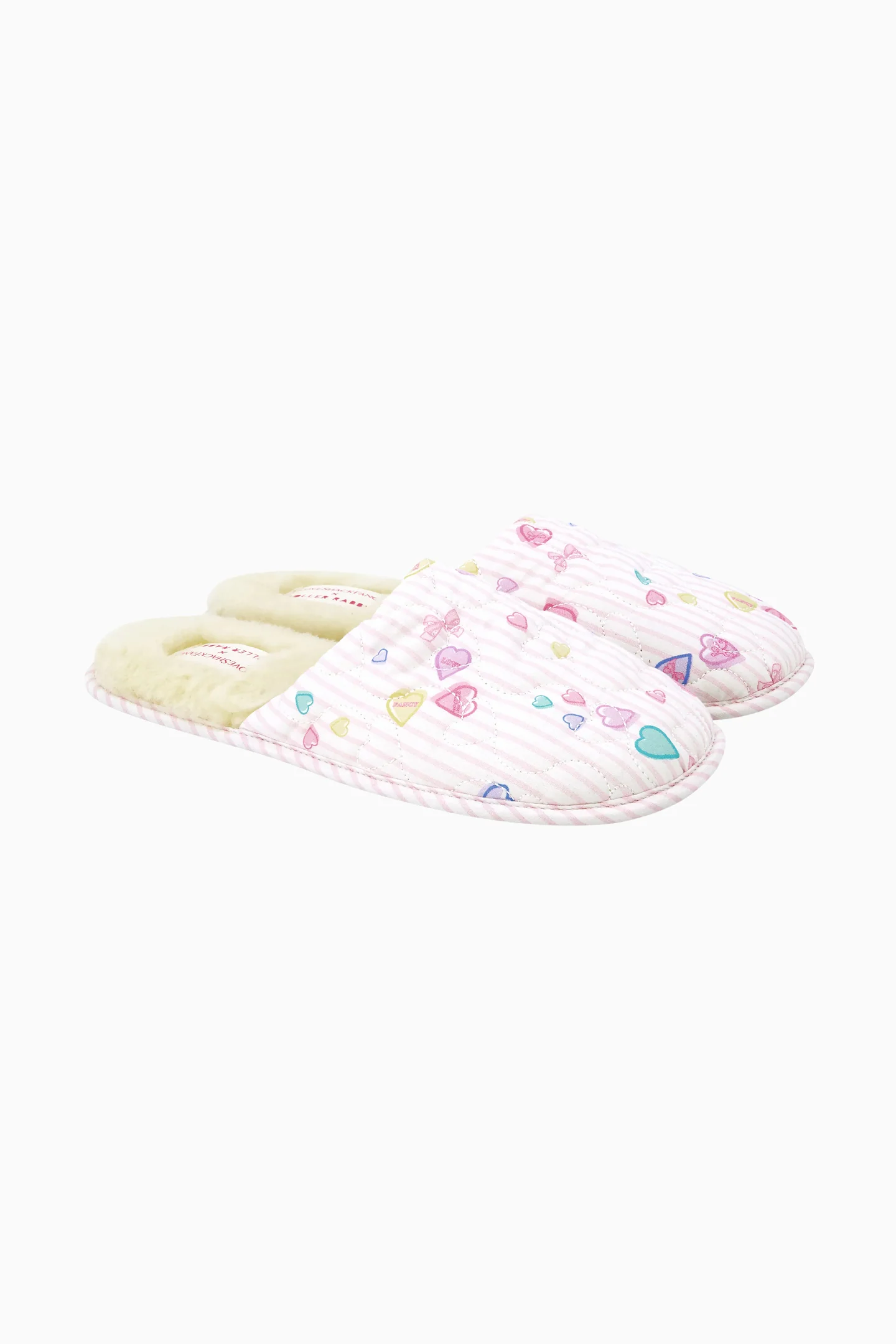 LoveShackFancy x Roller Rabbit Herzförmige Streifen-Quilted Hausschuhe
