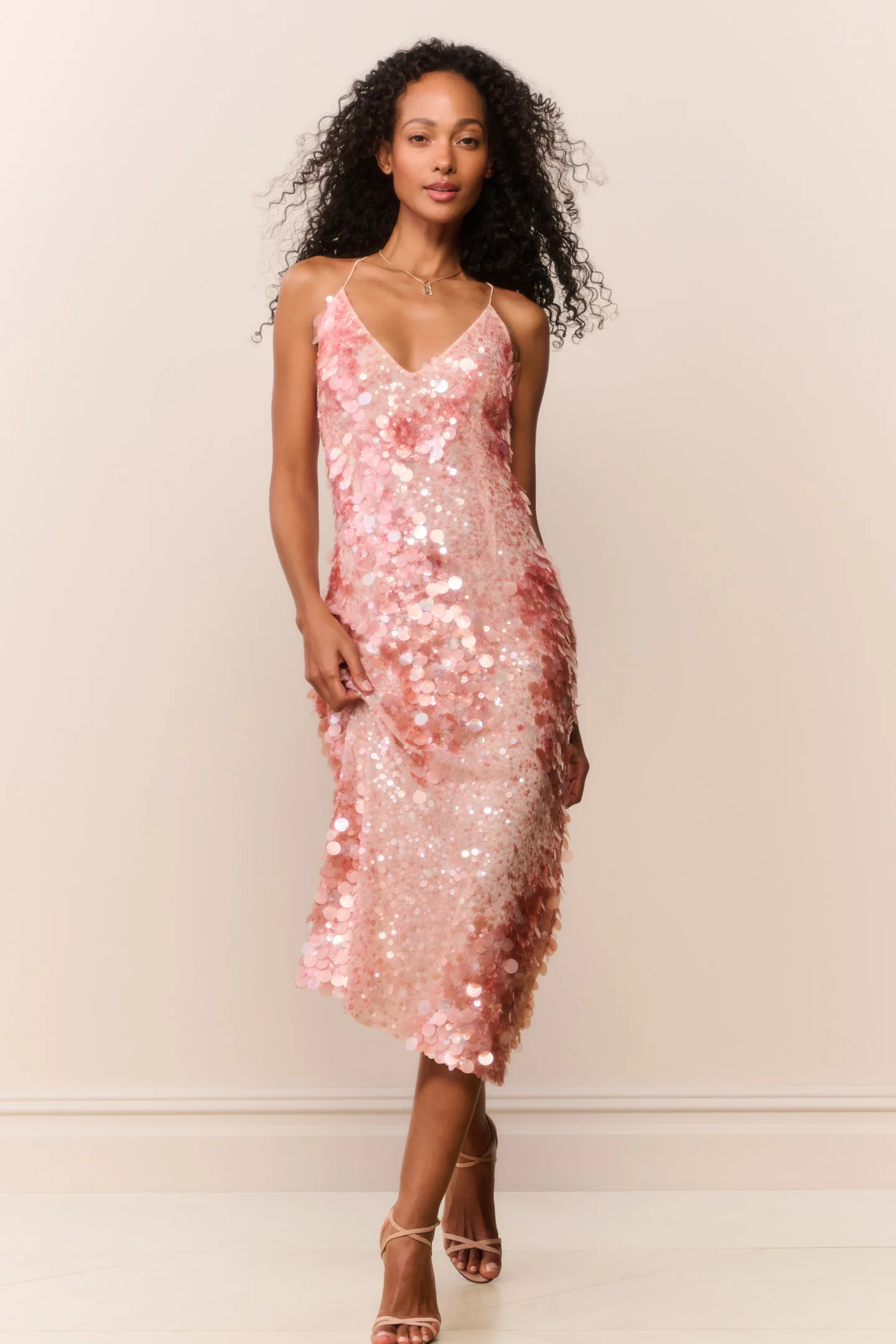 Kayleen Pfirsich Glitzer Midi-Kleid