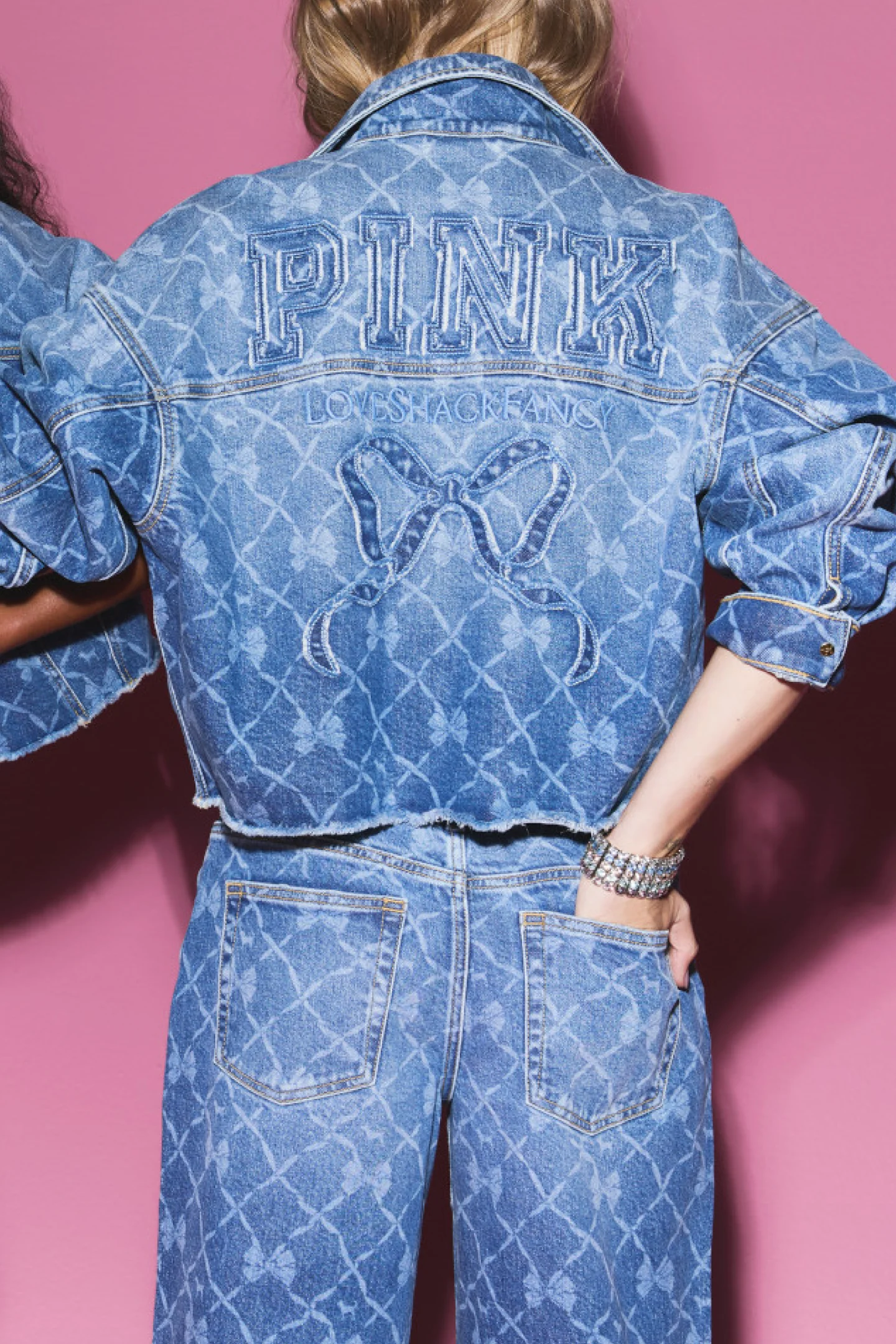 PINK x LoveShackFancy Kurze Denim-Jacke