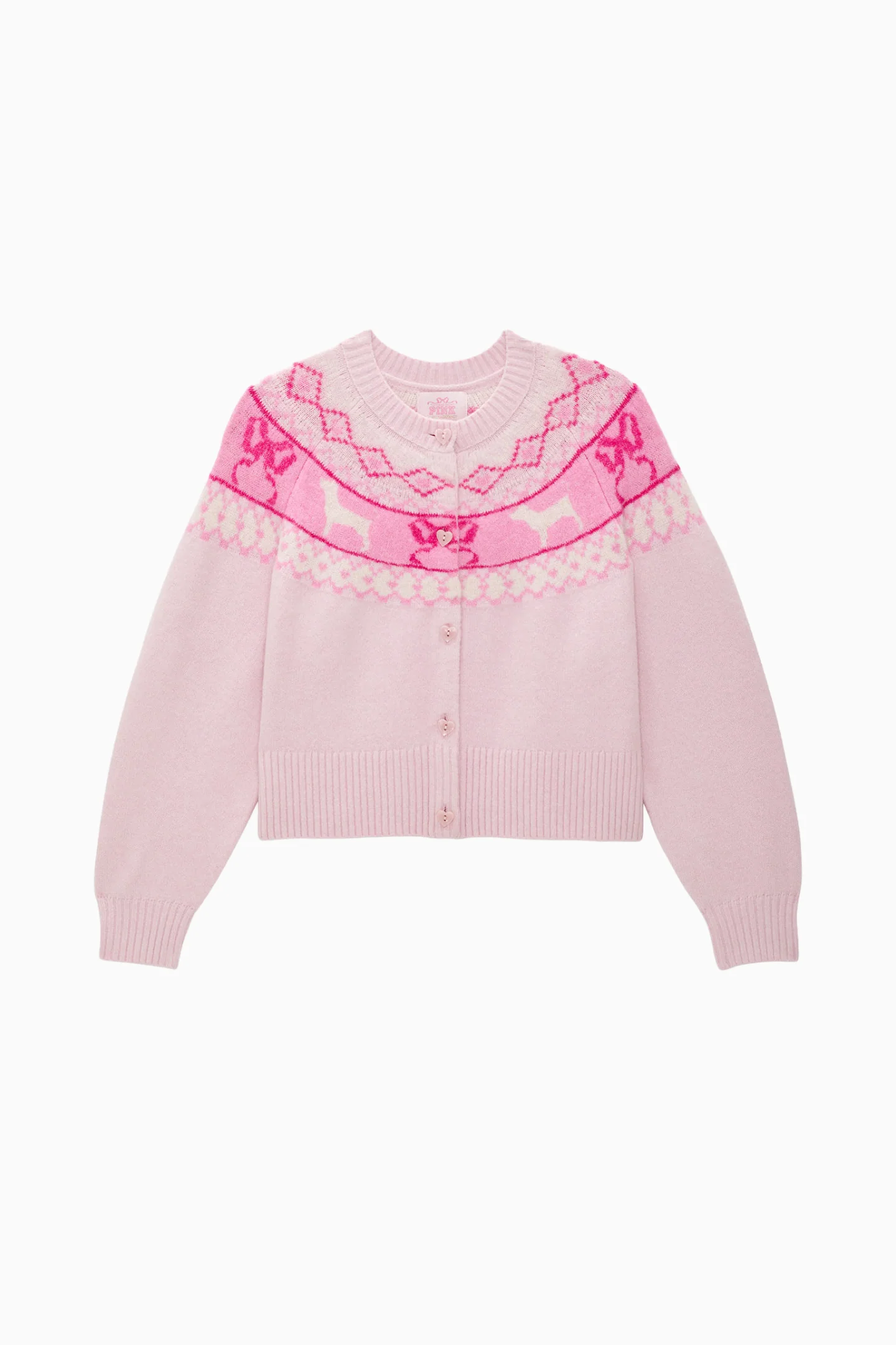 PINK x LoveShackFancy Fairisle Boxy Crew Cardigan-Pullover