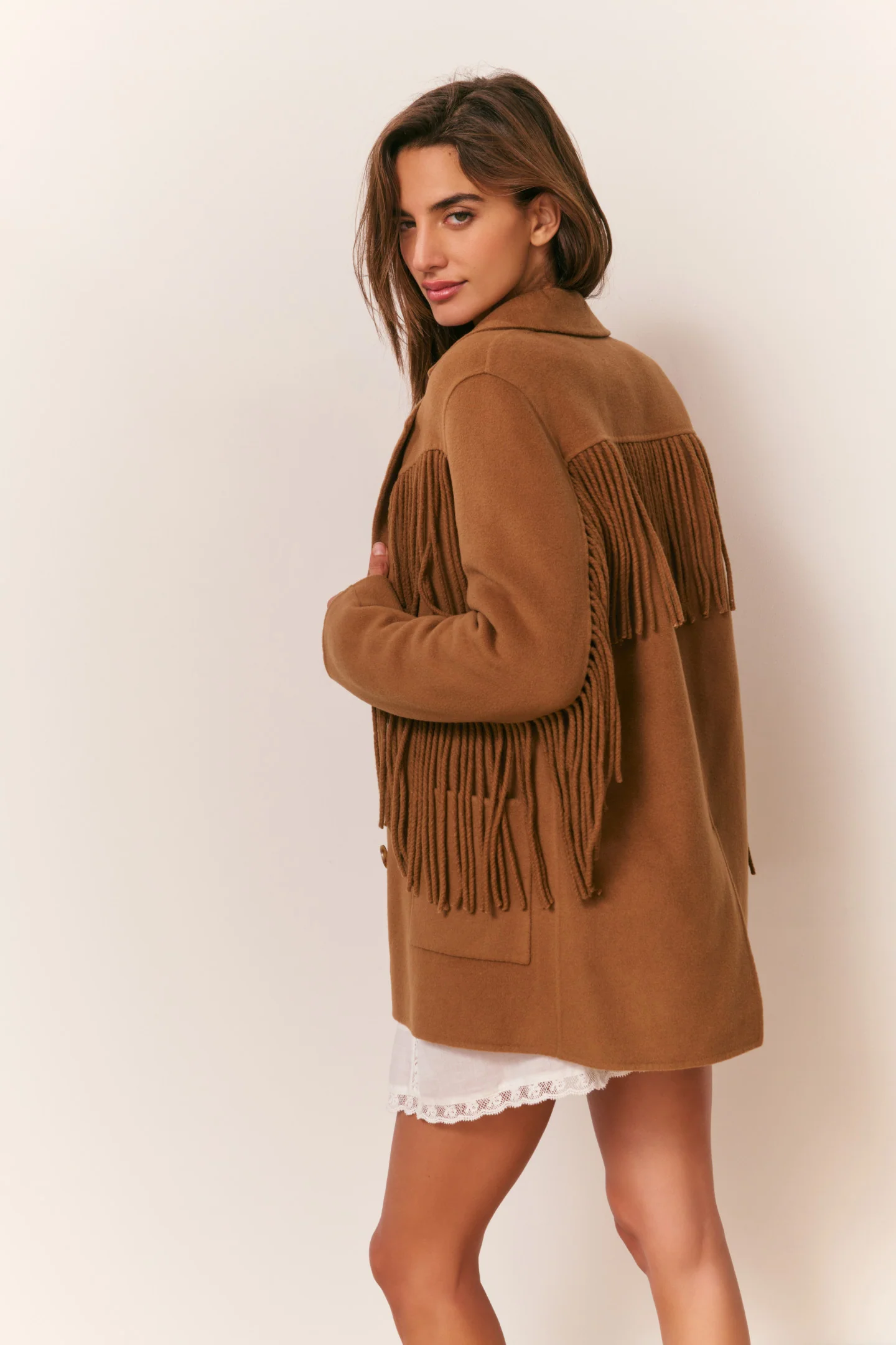 Maebella Wolle Fringe Jacke