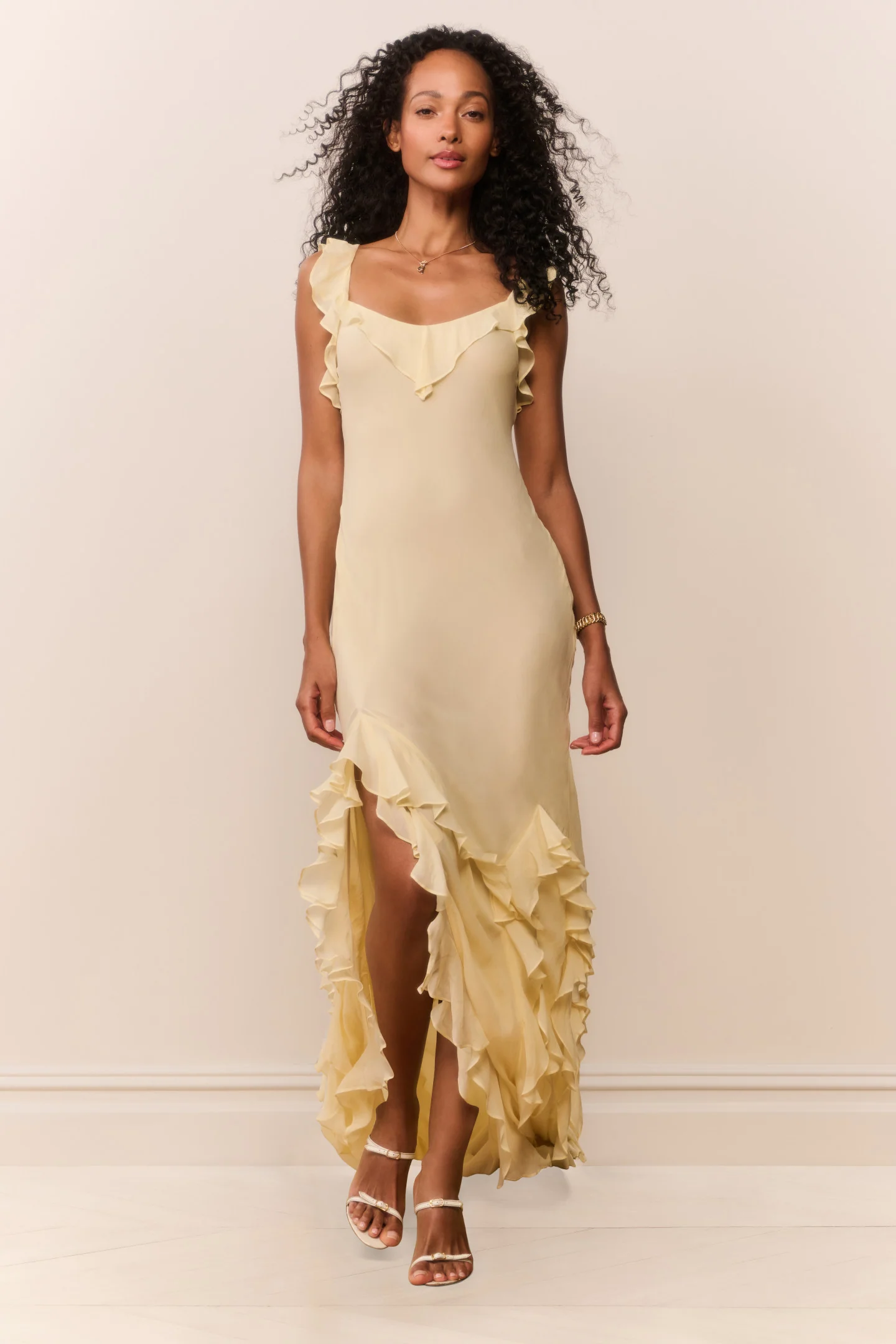 Roseline Chiffon-Rüschen-Maxikleid
