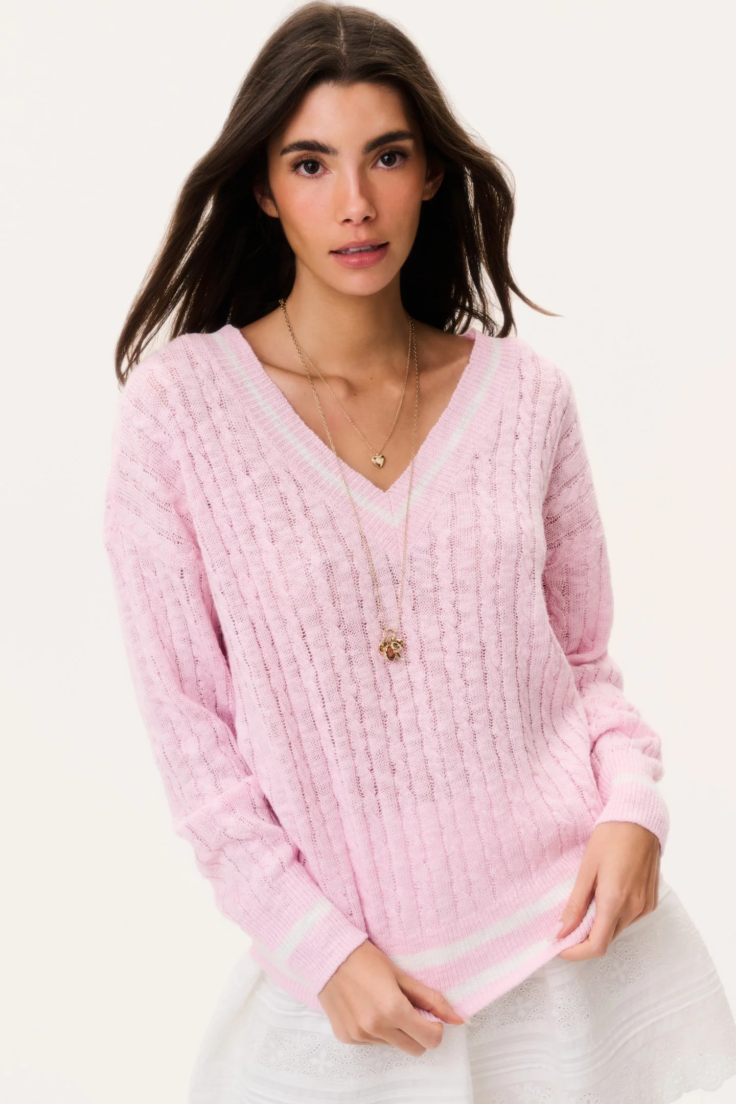 Jessanna Leinen-Baumwoll-Strickpullover mit Kabelmuster
