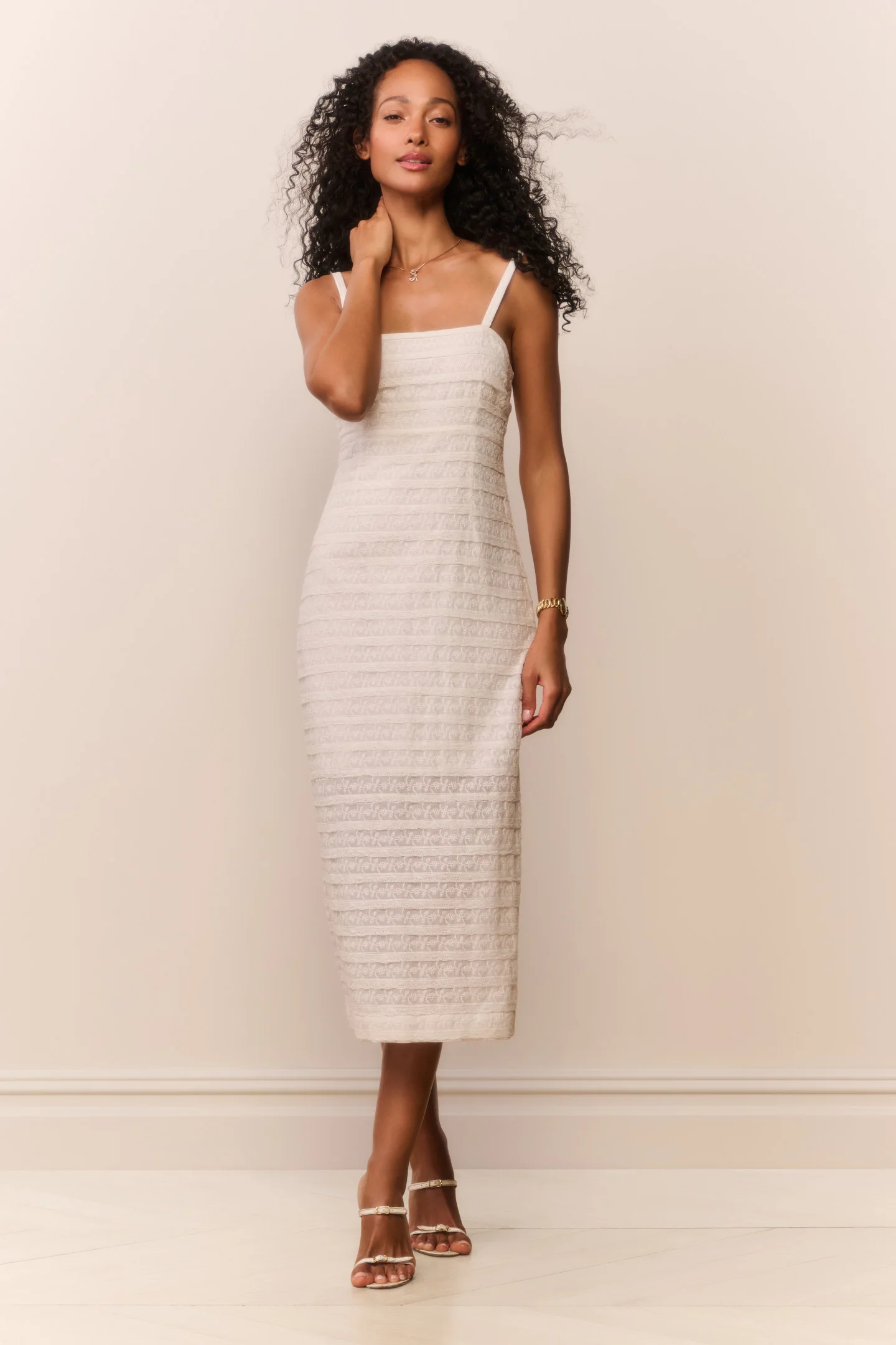 Verna Spitzenstreifen-Midi-Kleid