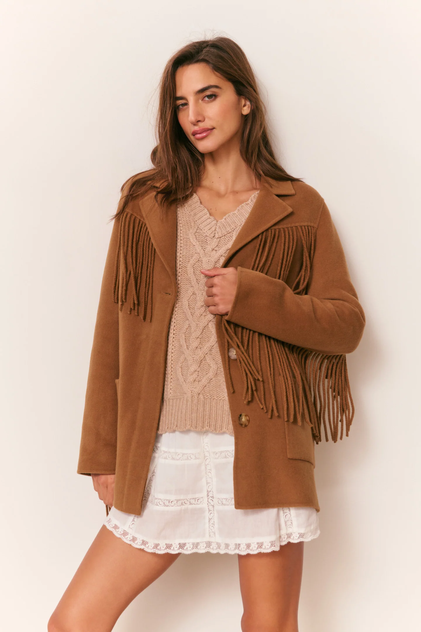 Maebella Wolle Fringe Jacke