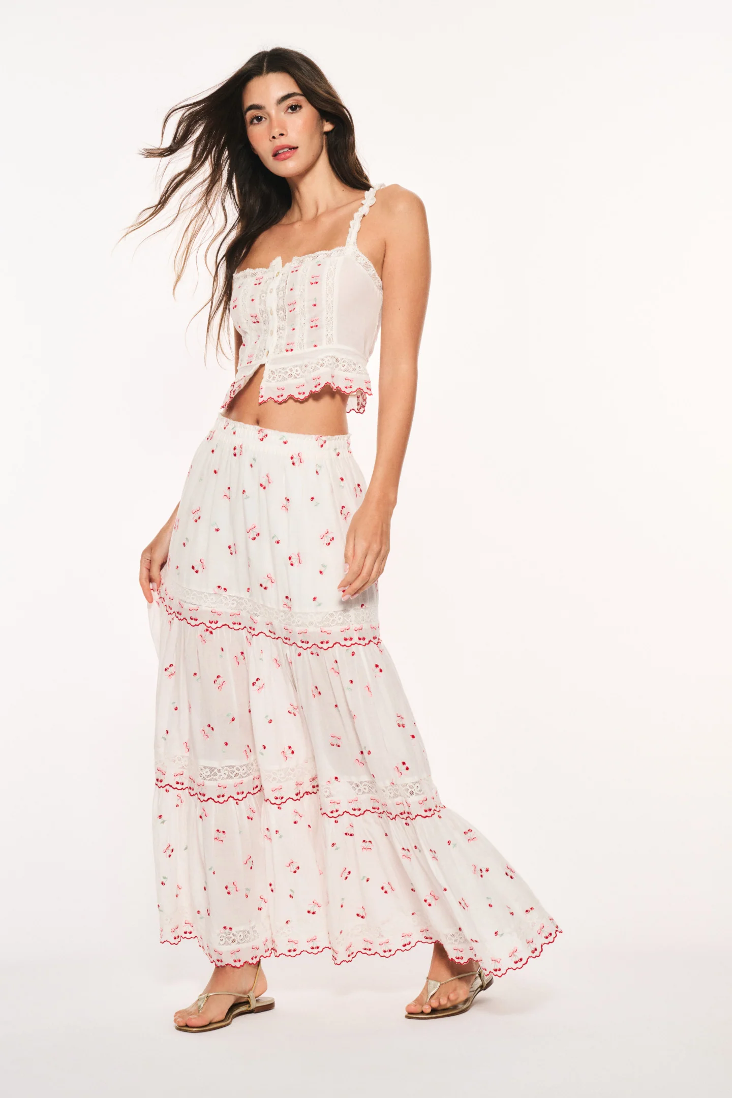 Patten Baumwoll-Kleid mit Kirsche-Maxi-Skirt