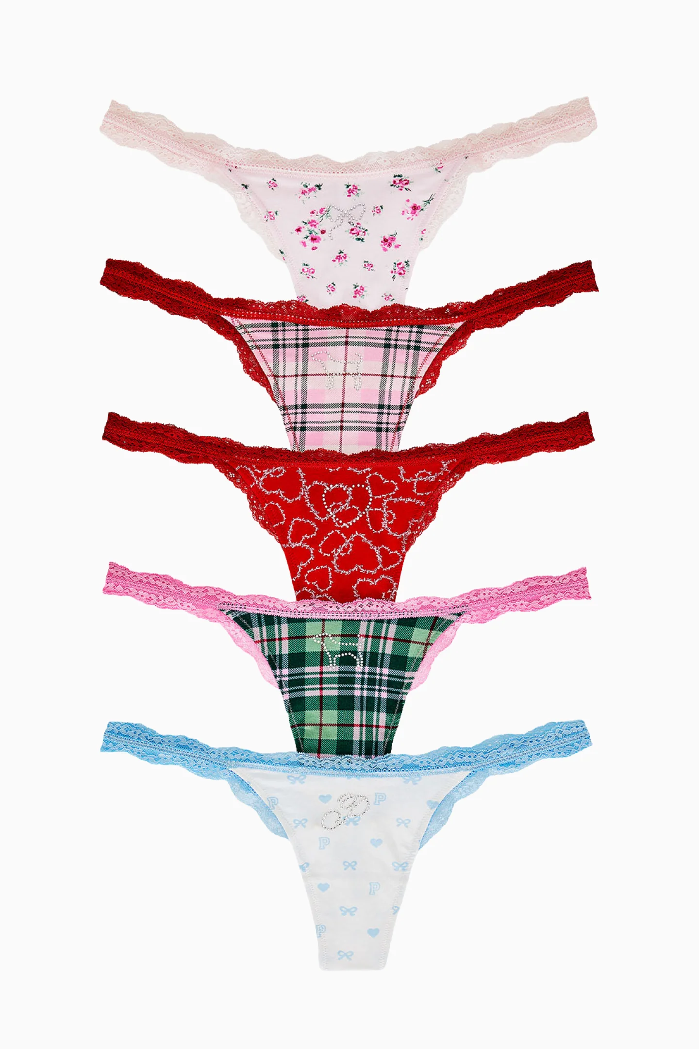 PINK x LoveShackFancy Wink Baumwoll-Stringtanga - Pack von 5