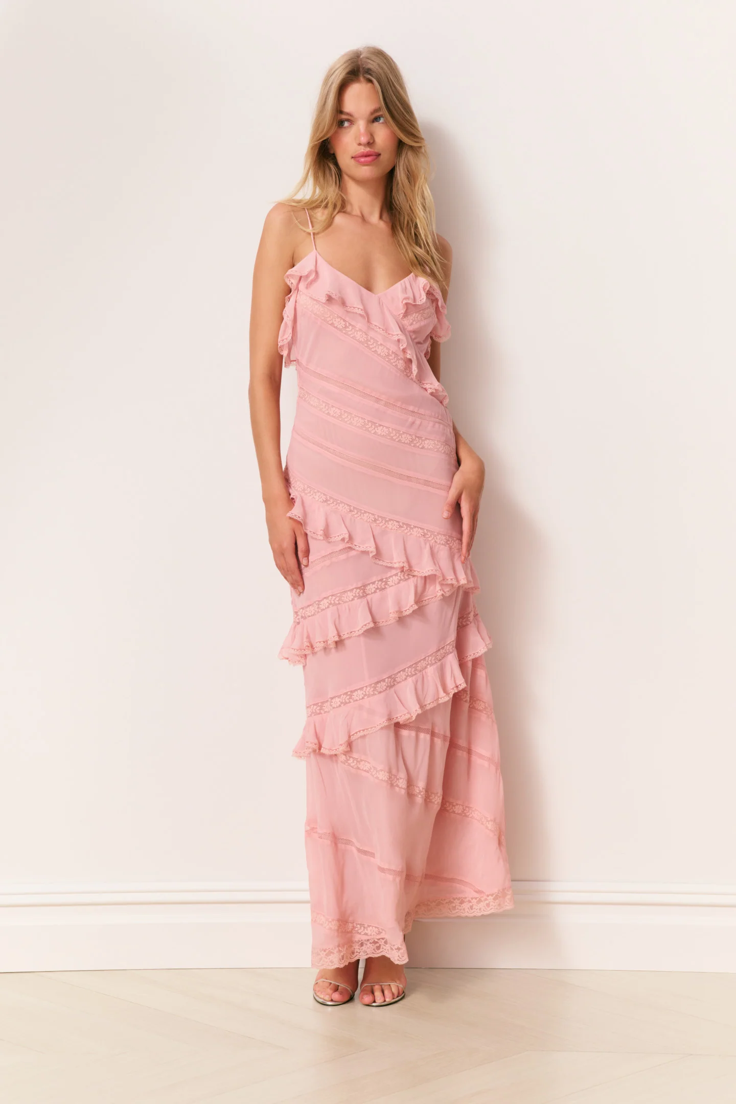 Louie Chiffon-Rüschen-Maxikleid