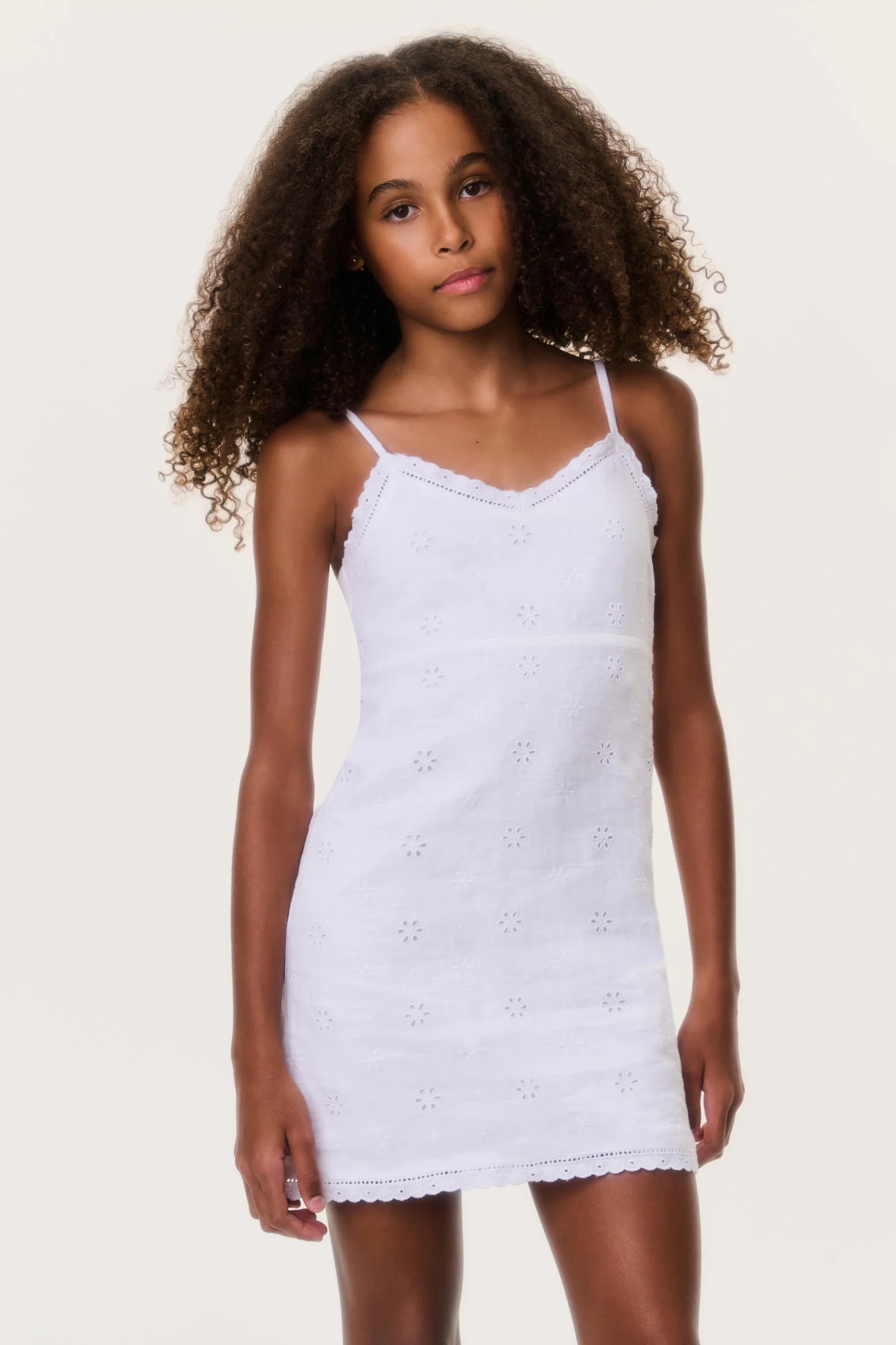 Tween Eyelet Leinen Virelai Kleid