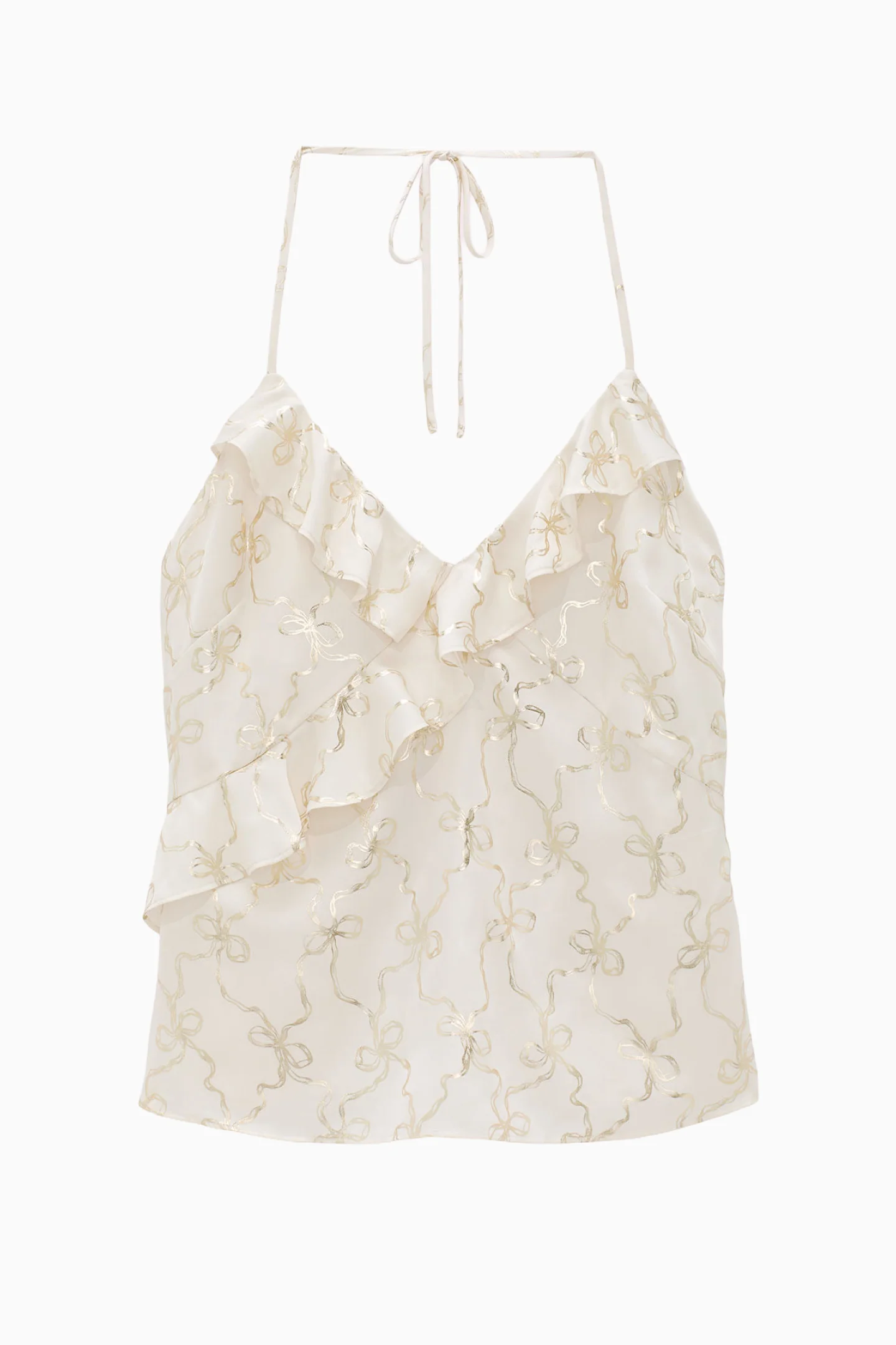 PINK x LoveShackFancy Satin-Flounce-Haltertop