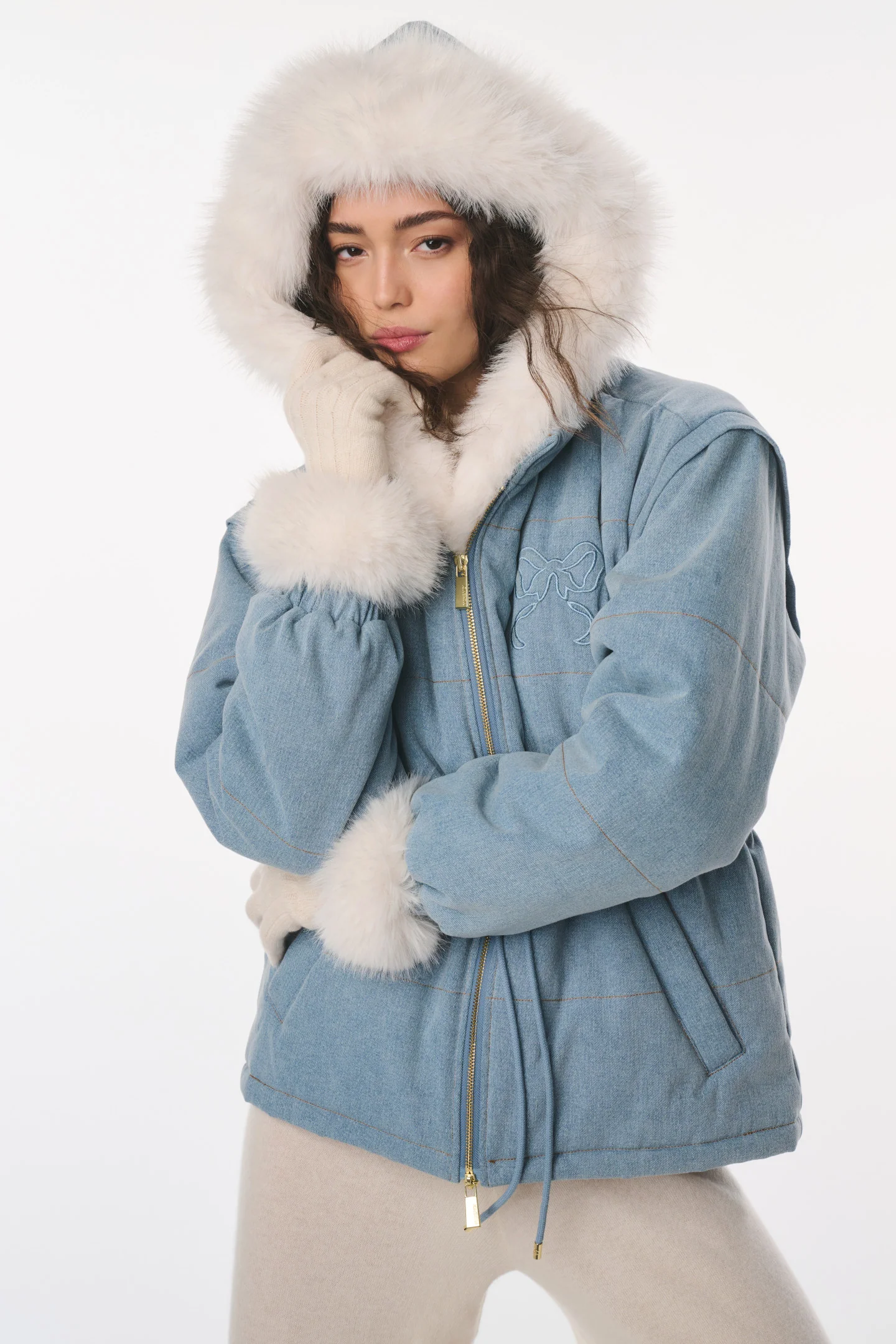 LoveShackFancy x MAX&MOI Deva Denim Umwandelbare Jacke LoveShackFancy x MAX&MOI Deva Denim Umwandelbare Jacke