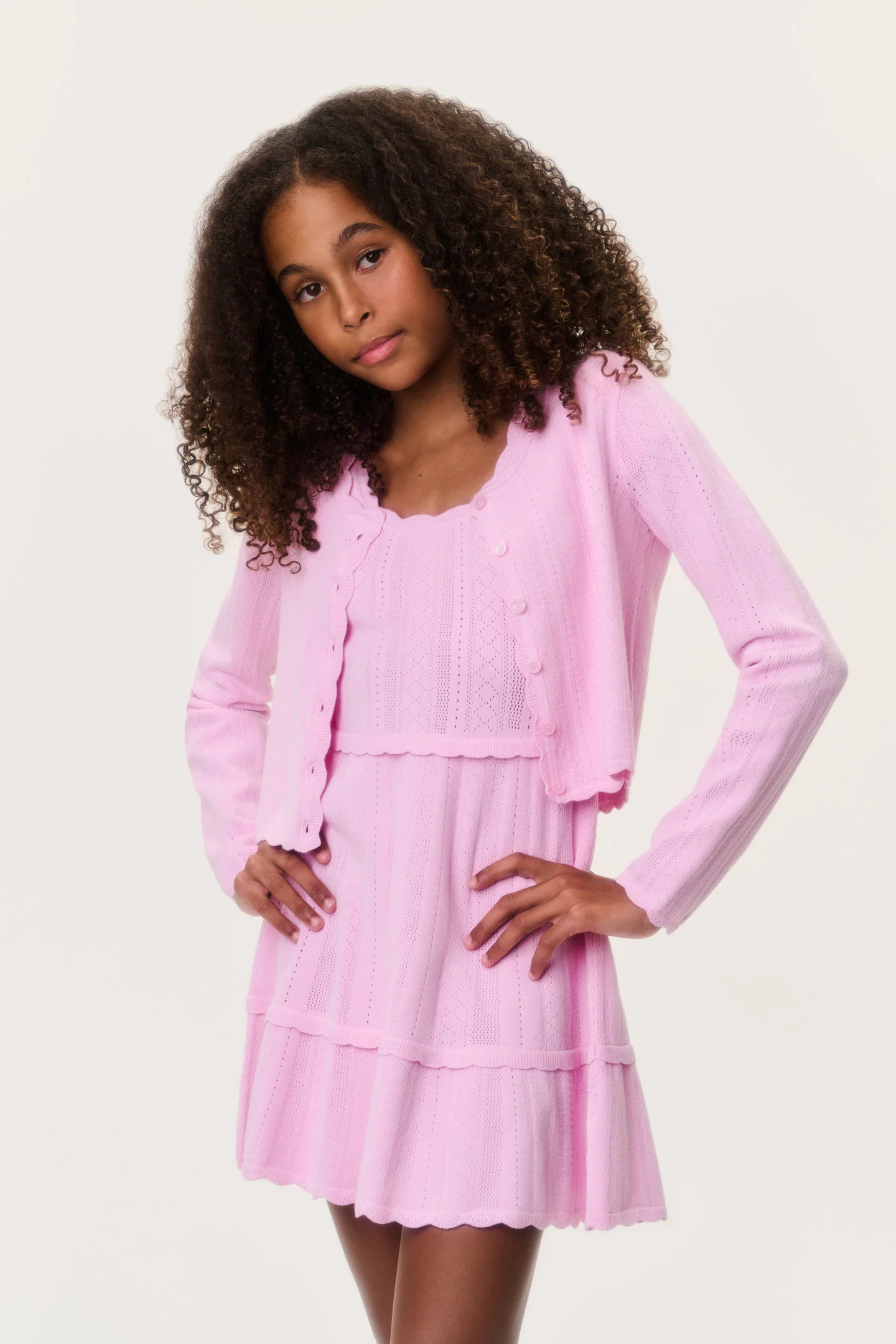 Tween Stretch Pointelle Strickjacke