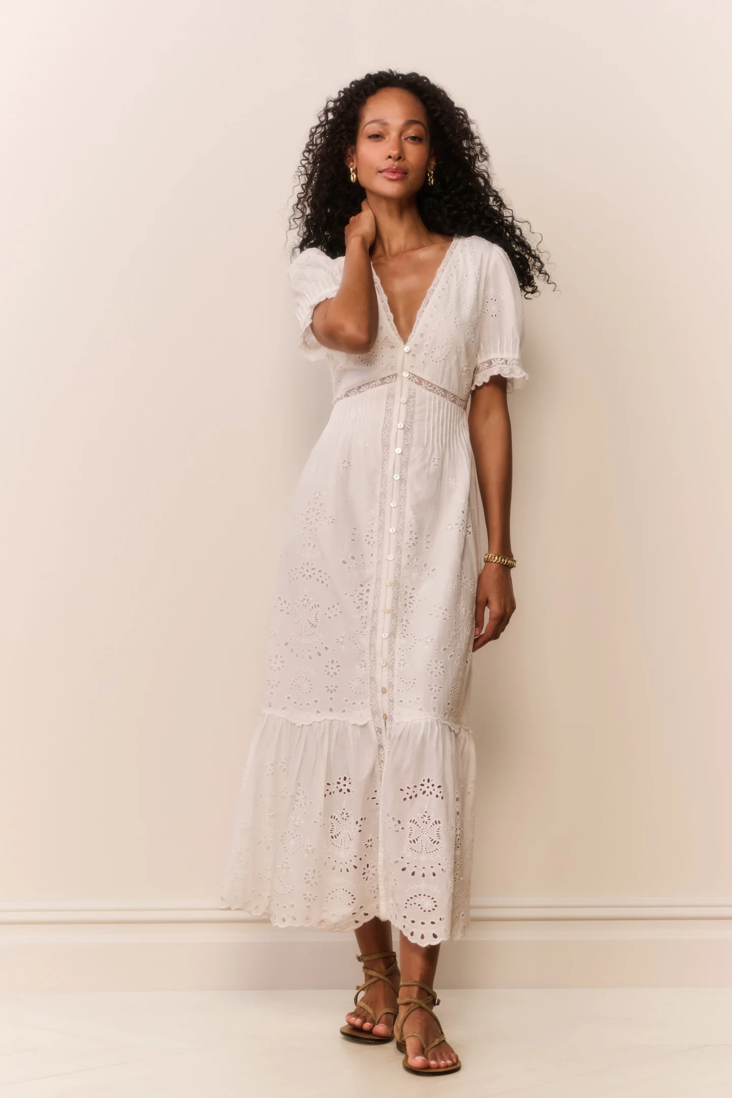 Tarragon-Baumwoll-Bandana-Augen-Ohrring-Midi-Kleid