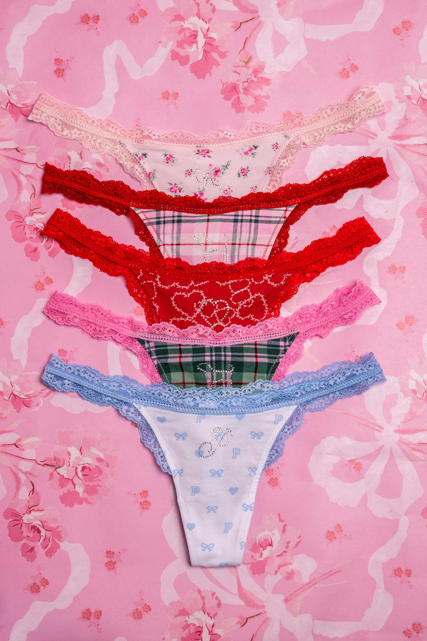 PINK x LoveShackFancy Wink Baumwoll-Stringtanga - Pack von 5