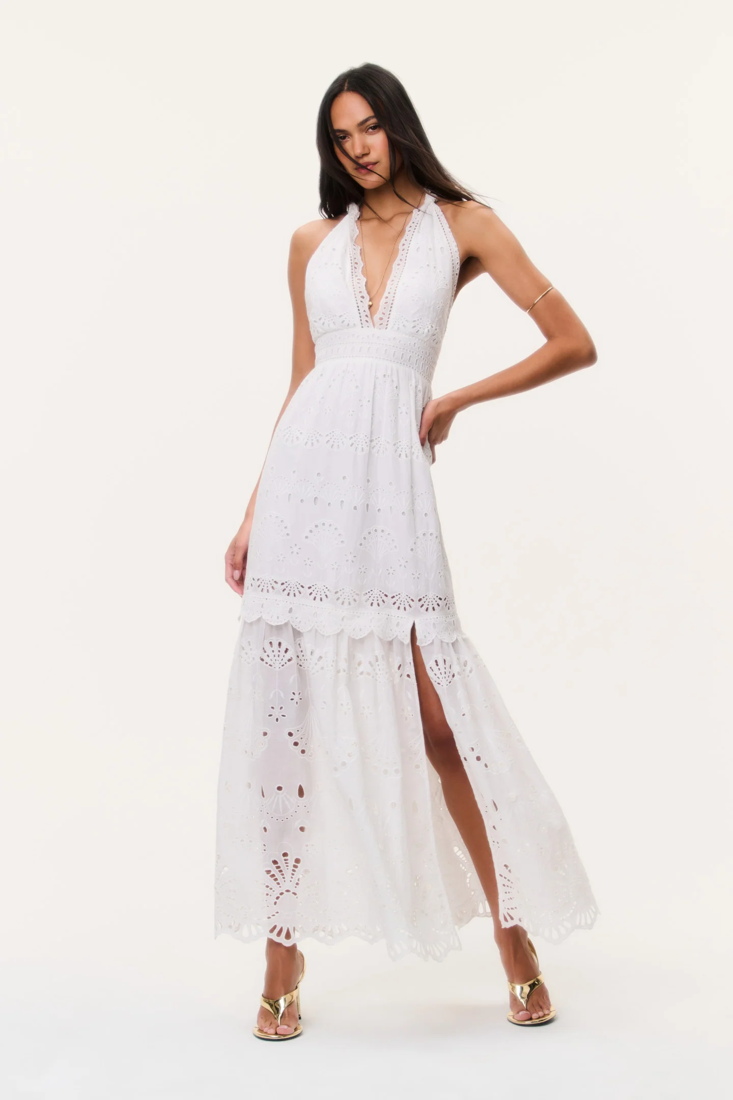 Trix Eyelet Halter Maxi-Kleid