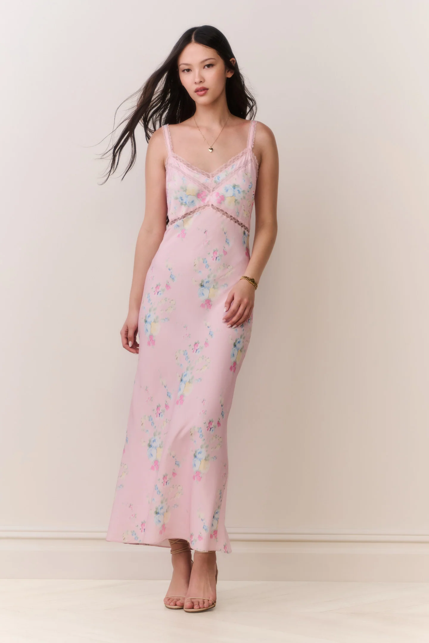 Annabeth Satin Blumen-Maxi-Slip-Rock