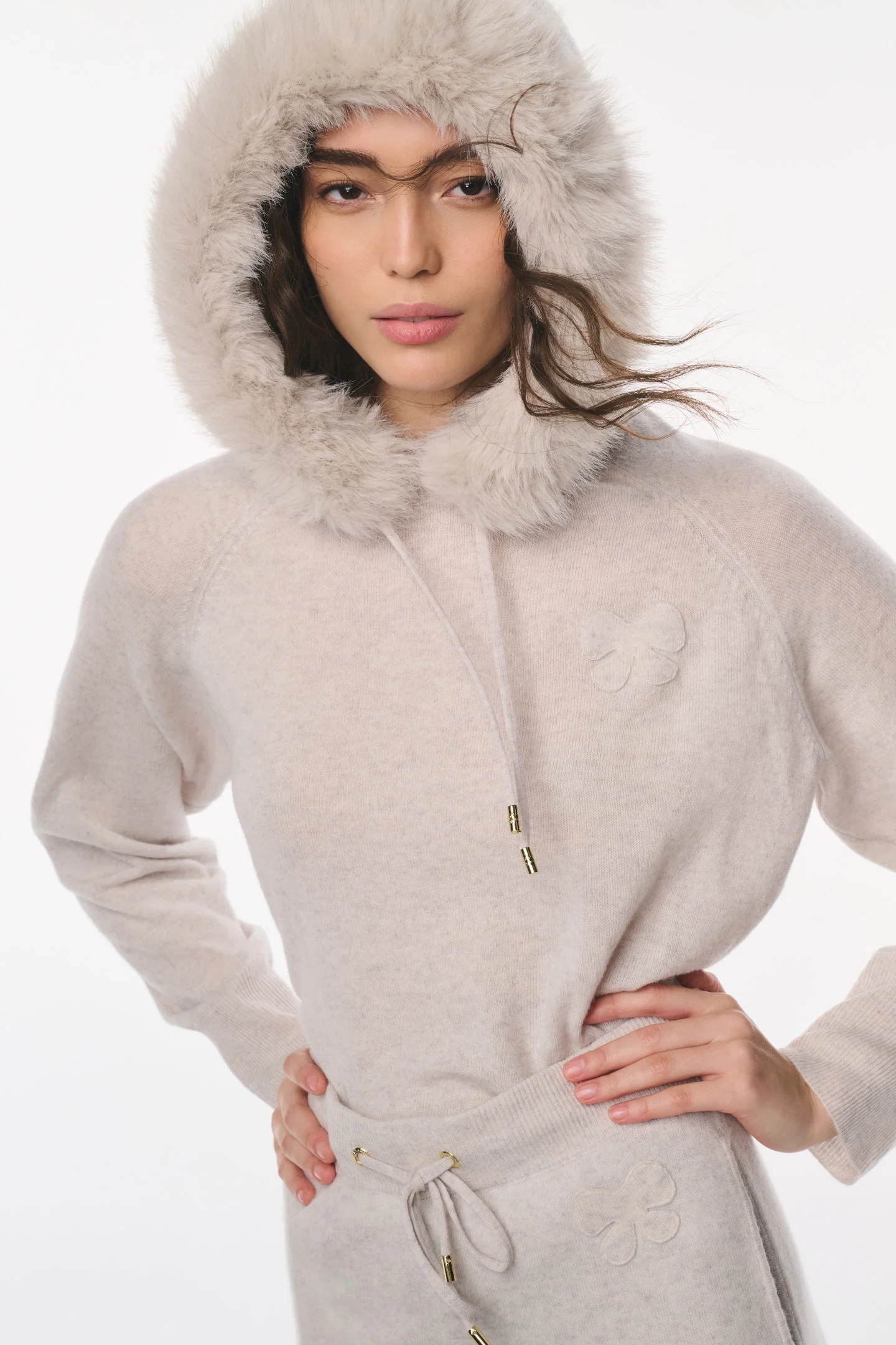 LoveShackFancy x MAX&MOI Wolle-Kaschmir-Fauxpelz-Hoodie