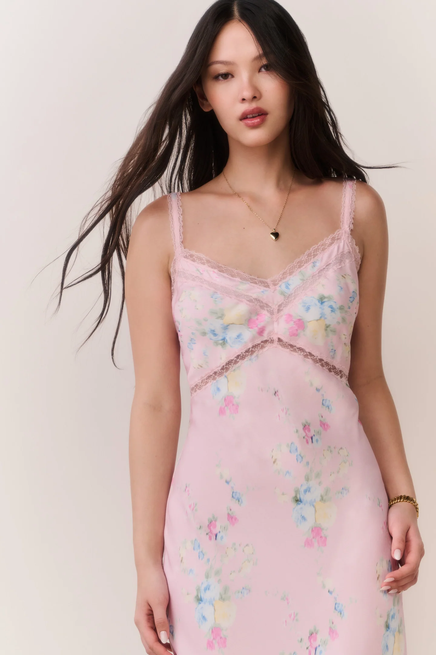 Annabeth Satin Blumen-Maxi-Slip-Rock