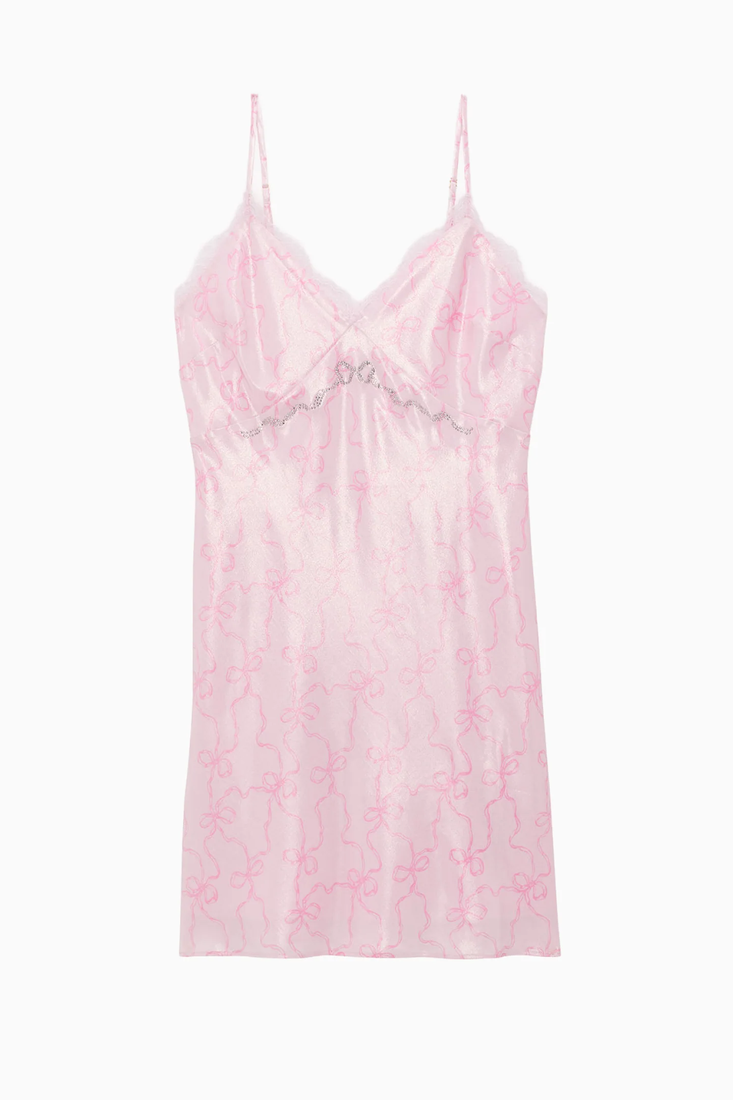 PINK x LoveShackFancy Spitzenbesatz Satin Mini-Kleid