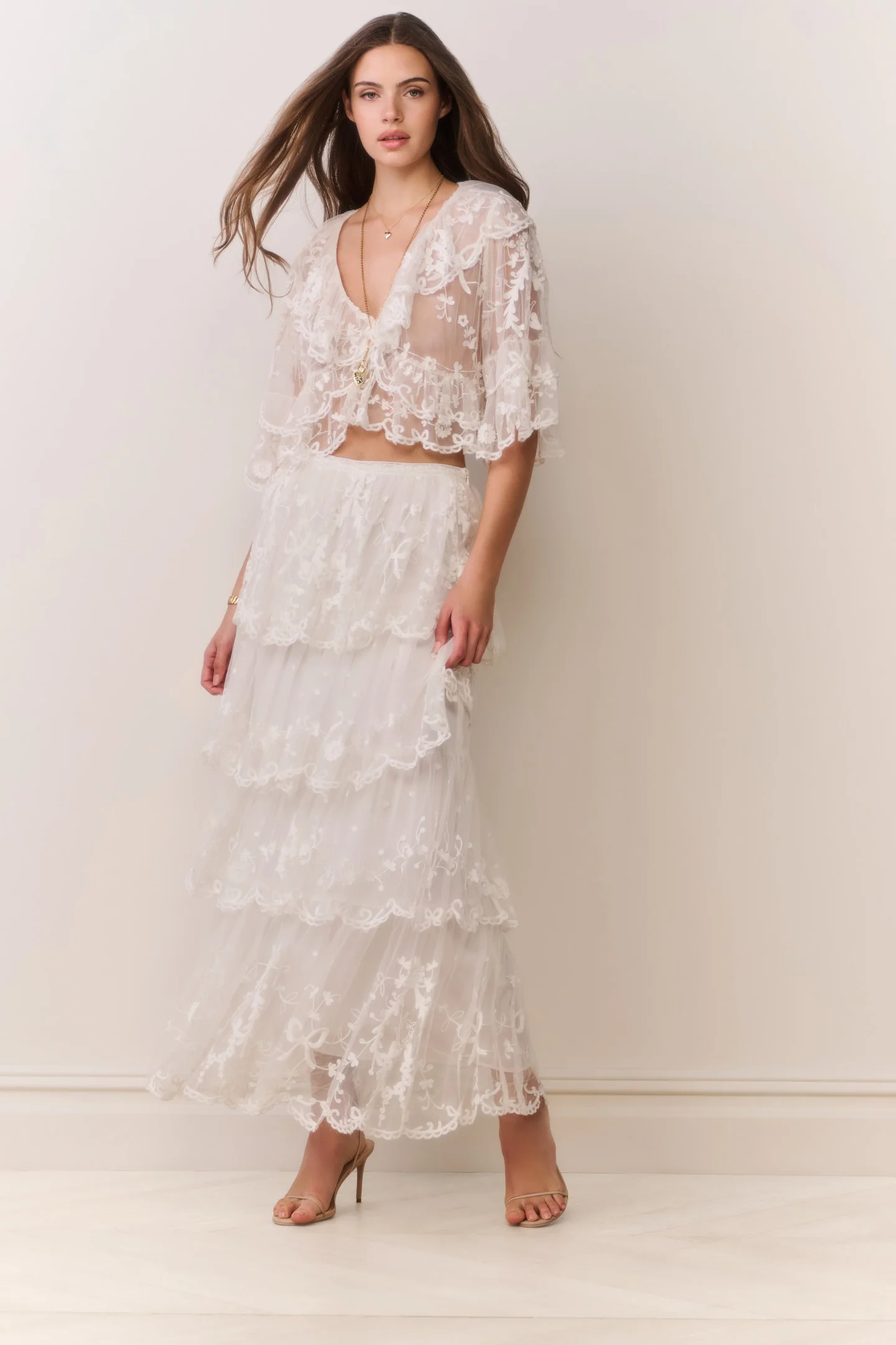 Celesa bestickter Mesh-Streifen-Maxi-Rock