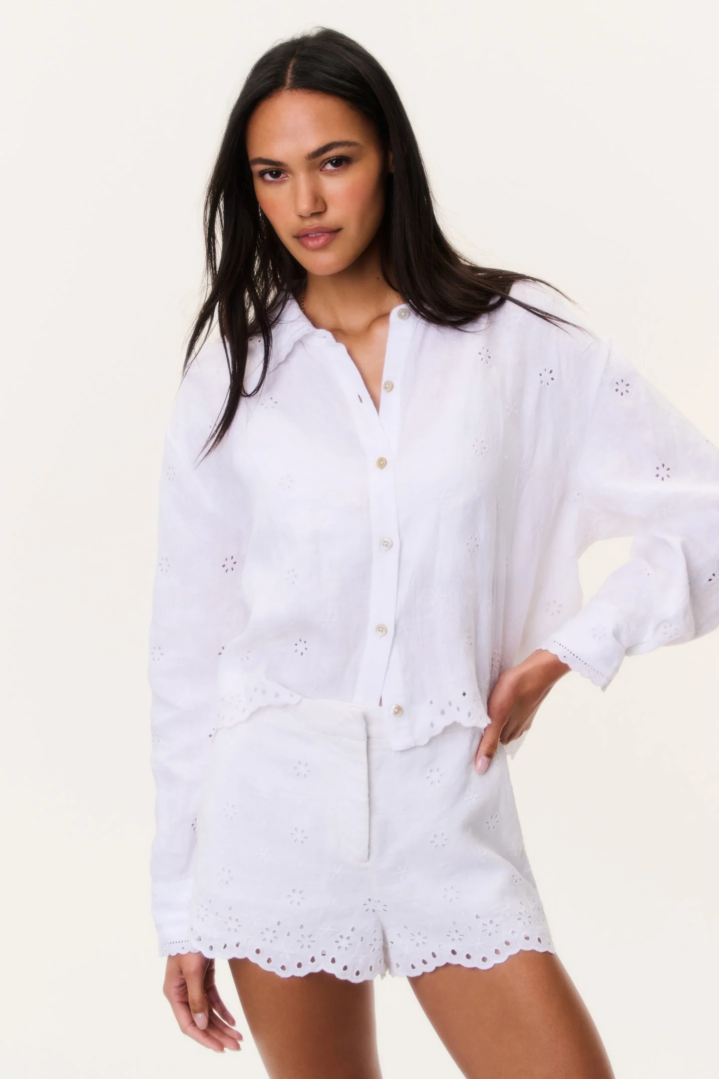 Delano Eyelet Leinen Button-Up Top