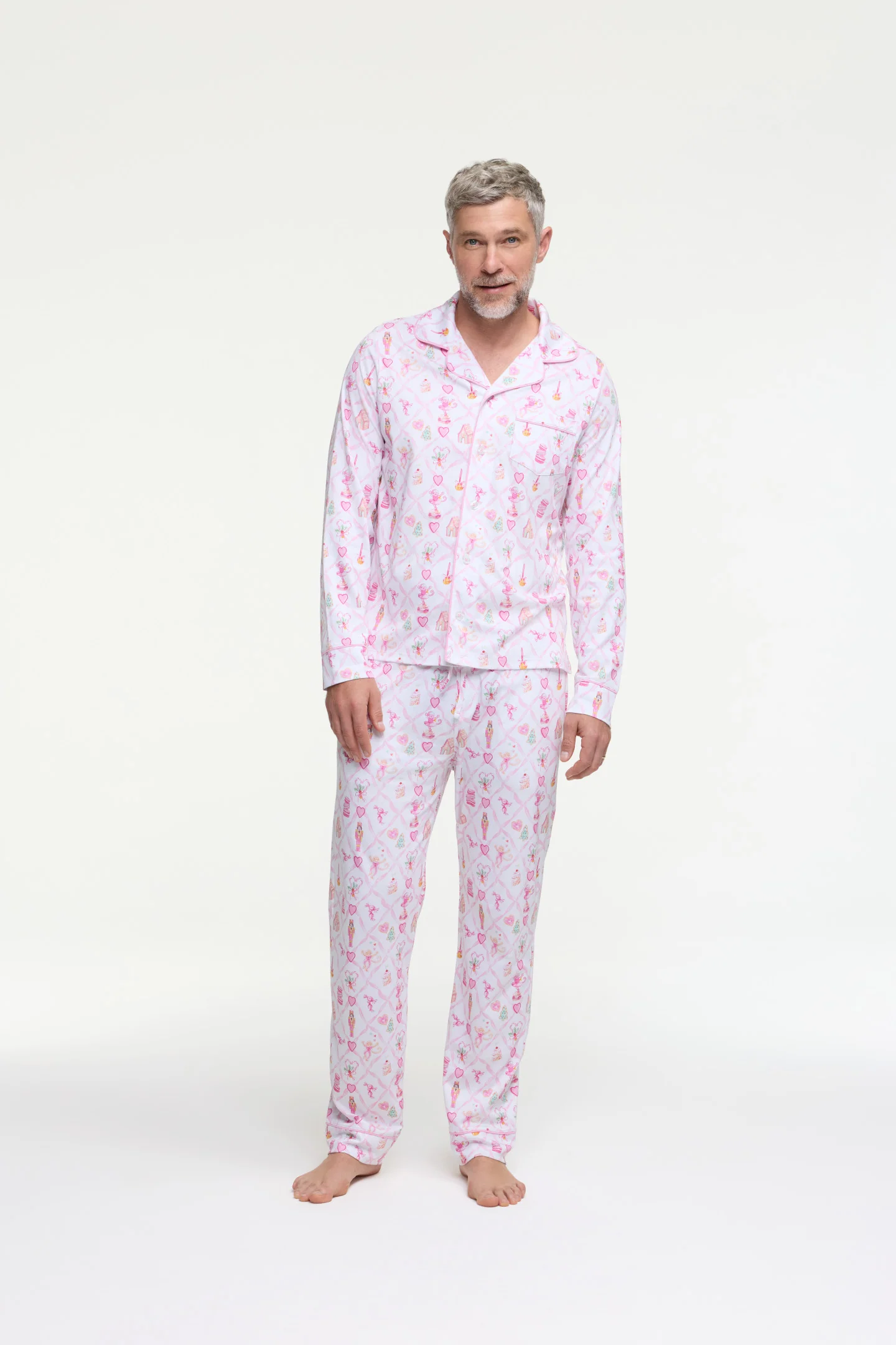 LoveShackFancy x Roller Rabbit Herren Sugarplum Lattice Langarm-Polo-Pyjama