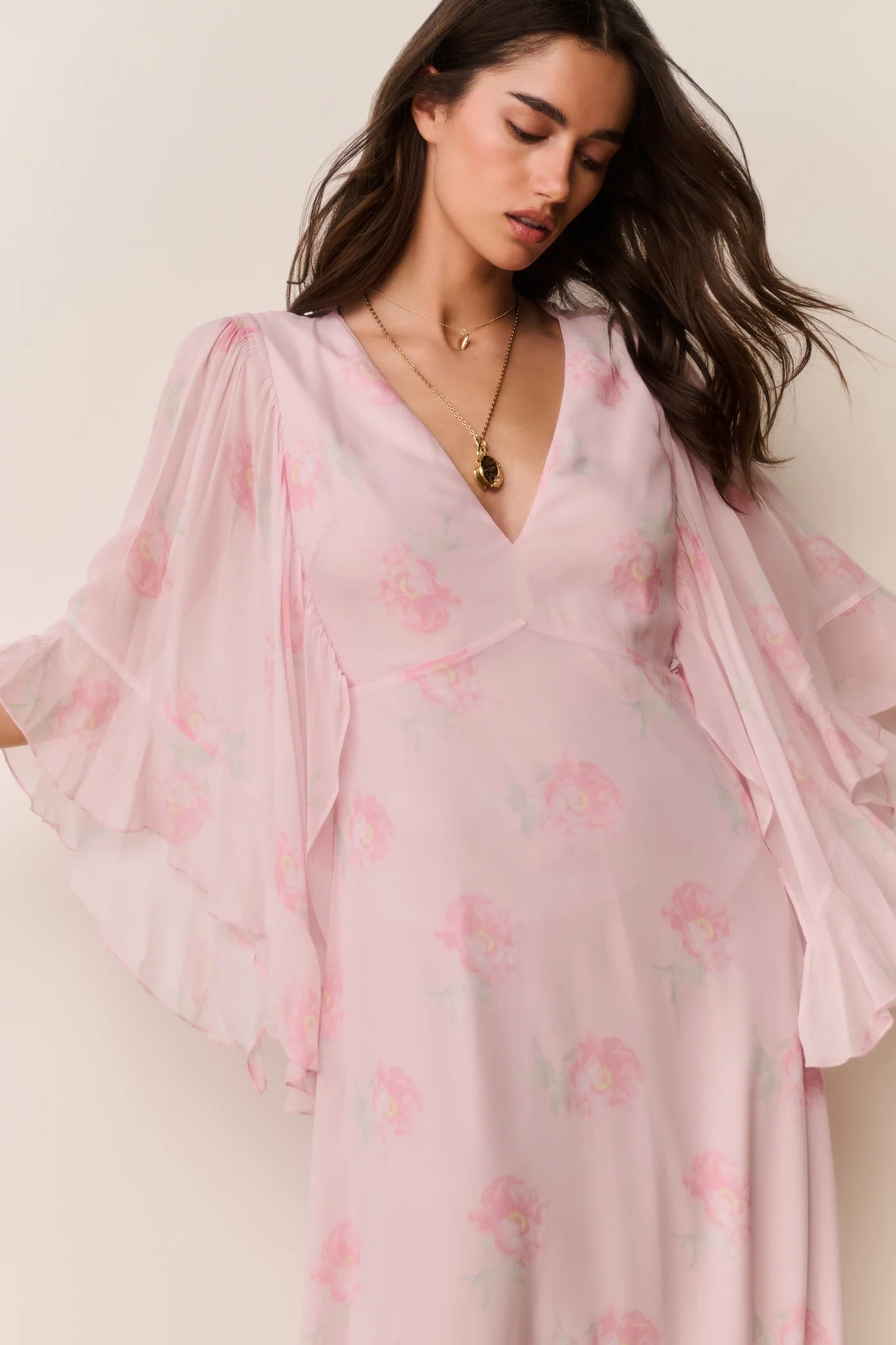 Brinley Blumen-Chiffon-Maxikleid