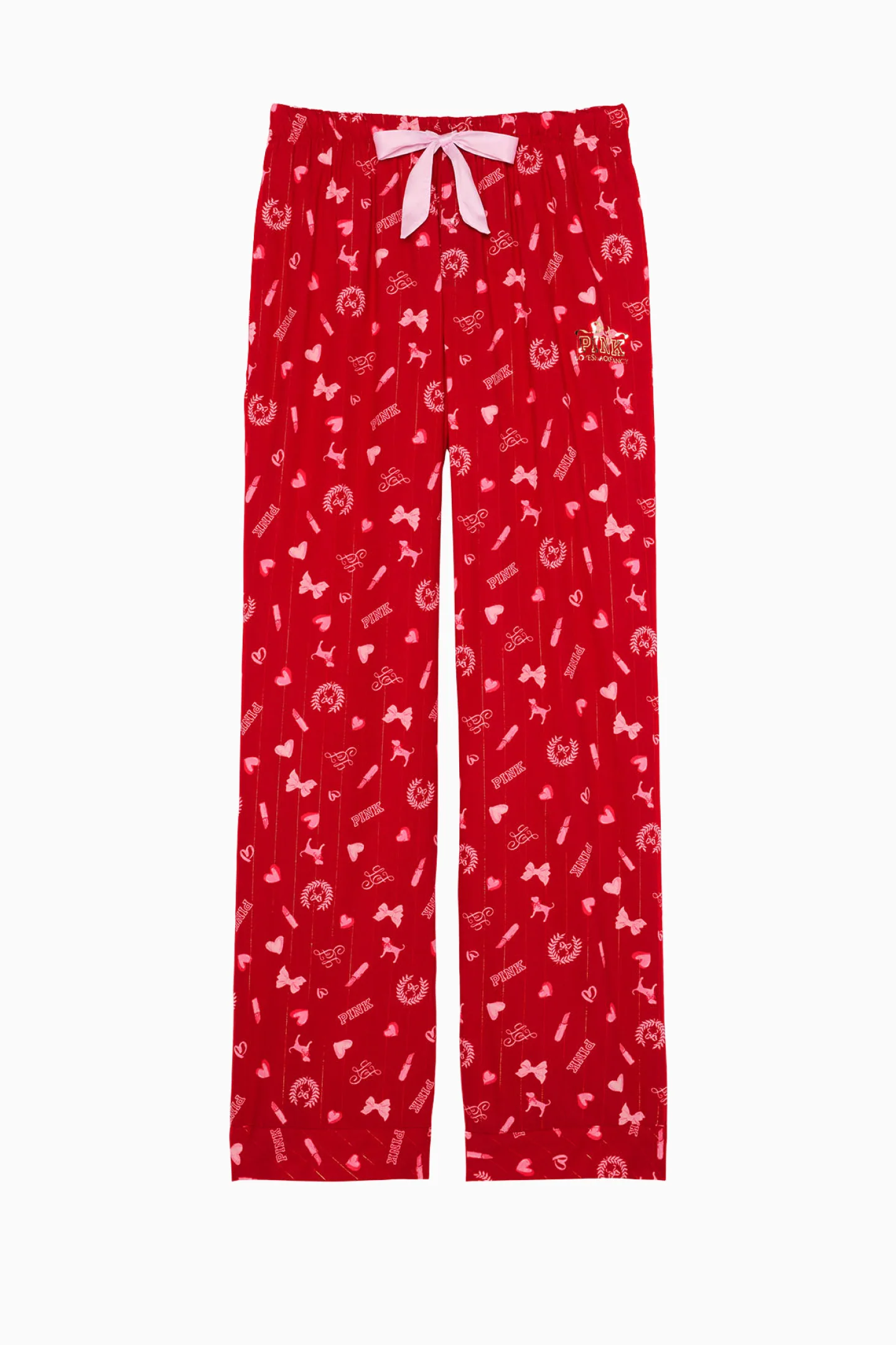 PINK x LoveShackFancy Rote Lurex-Streifen-Flanell-Pyjama-Hose