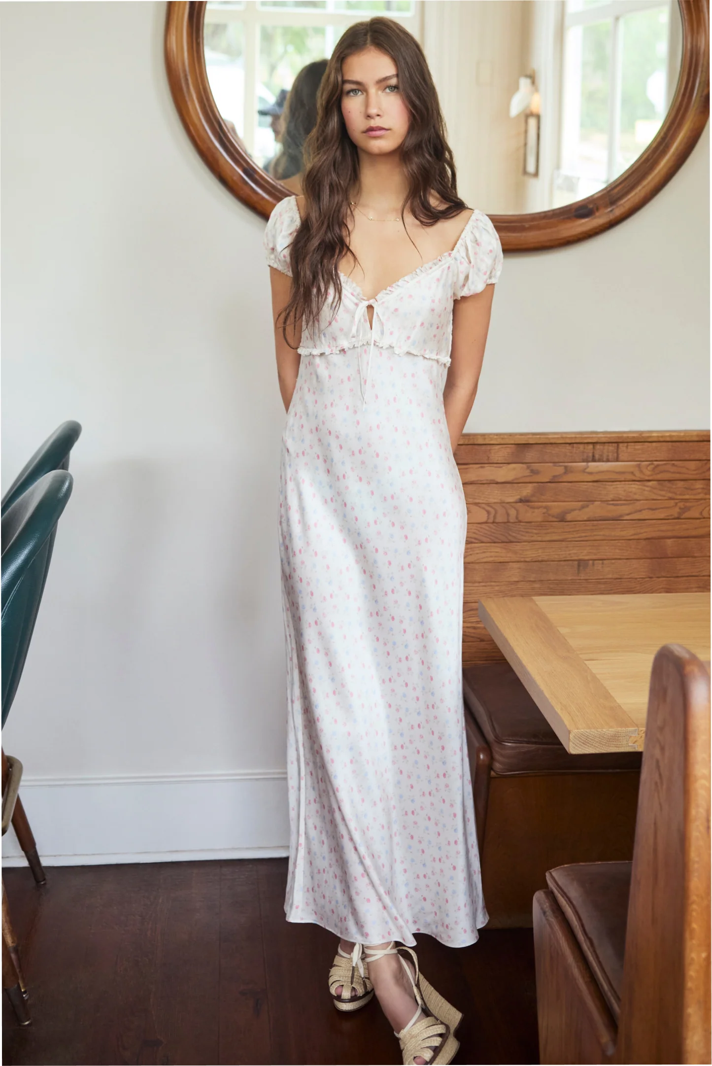 Epone Blumen-Puffärmel-Maxikleid