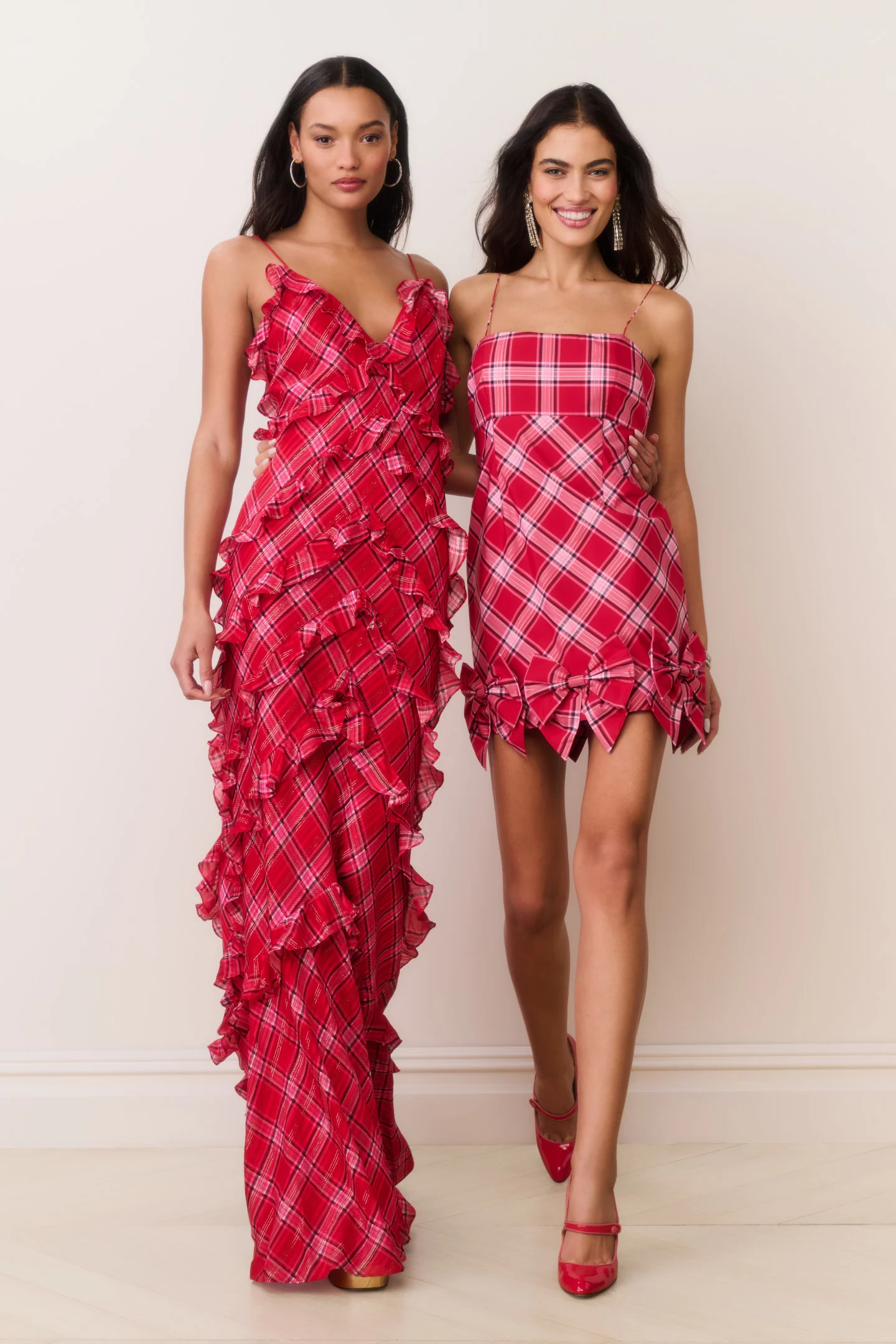 Ellietta Tartan-Rüschen-Maxikleid