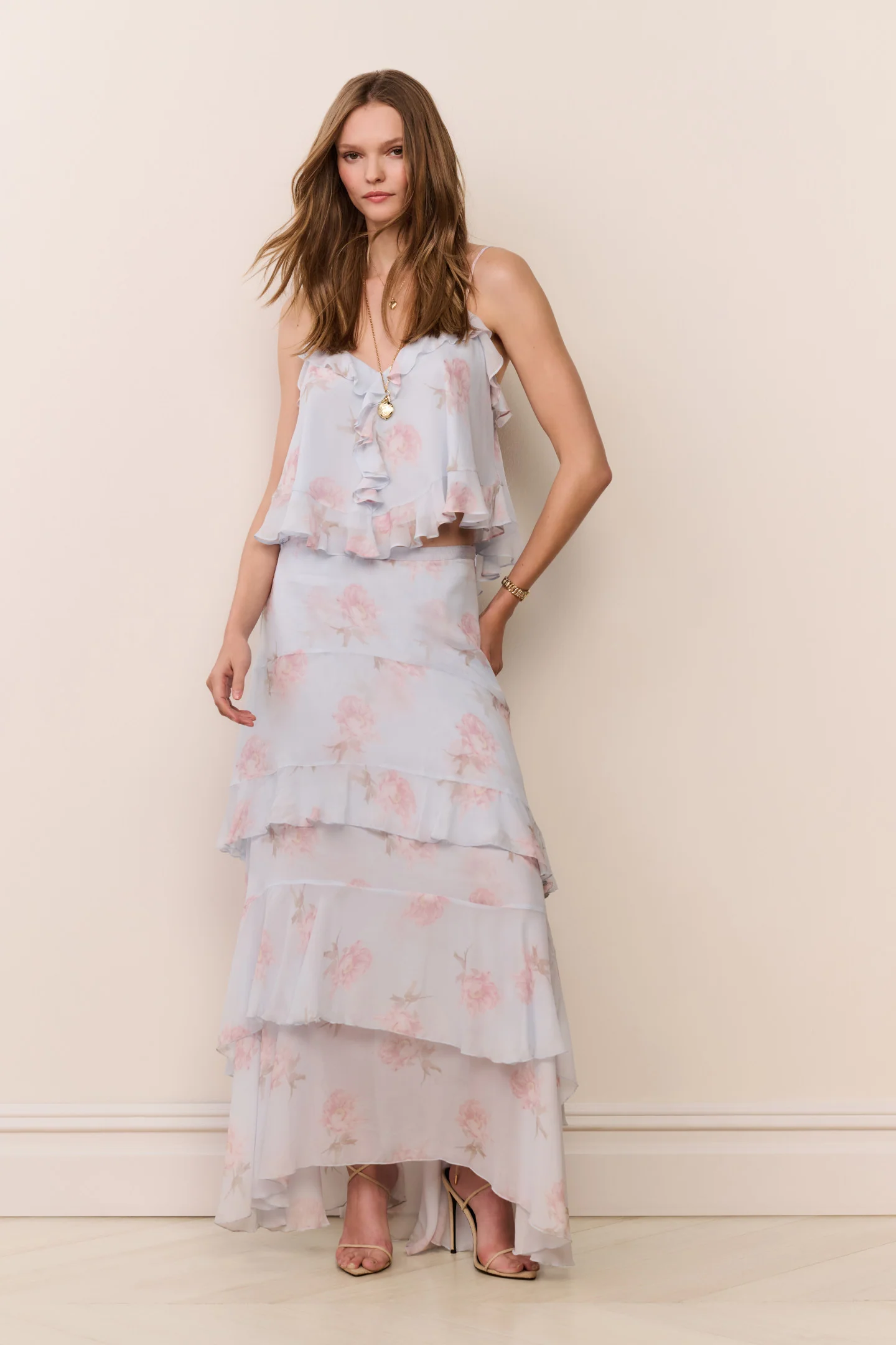 Soleia Blumen-Chiffon-Maxirock